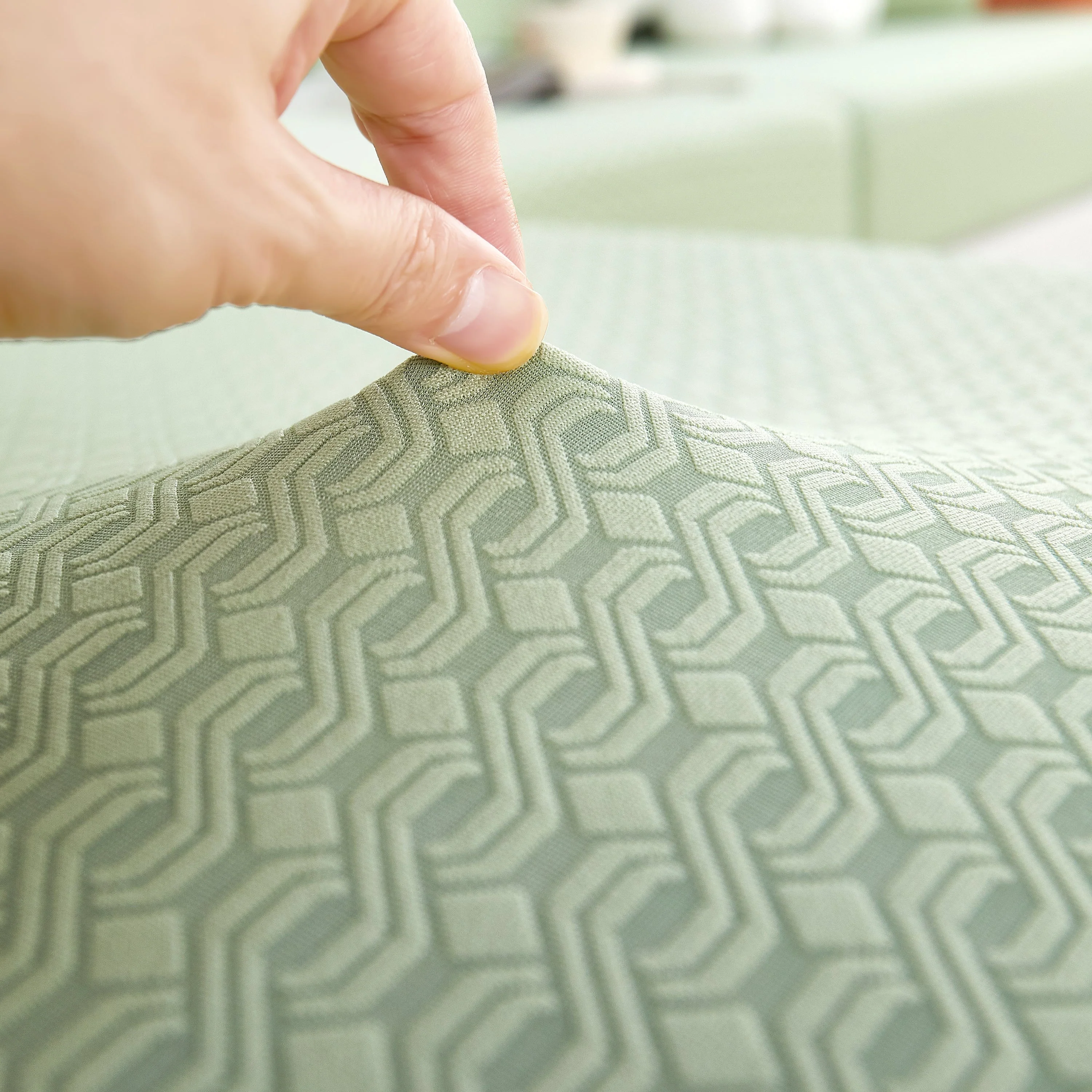 Growth Rings Jacquard Fleece Fabric Stretch Cushion Cover, Non-Slip Furniture Protector for Kids, Couch Cushion Covers - Image 2