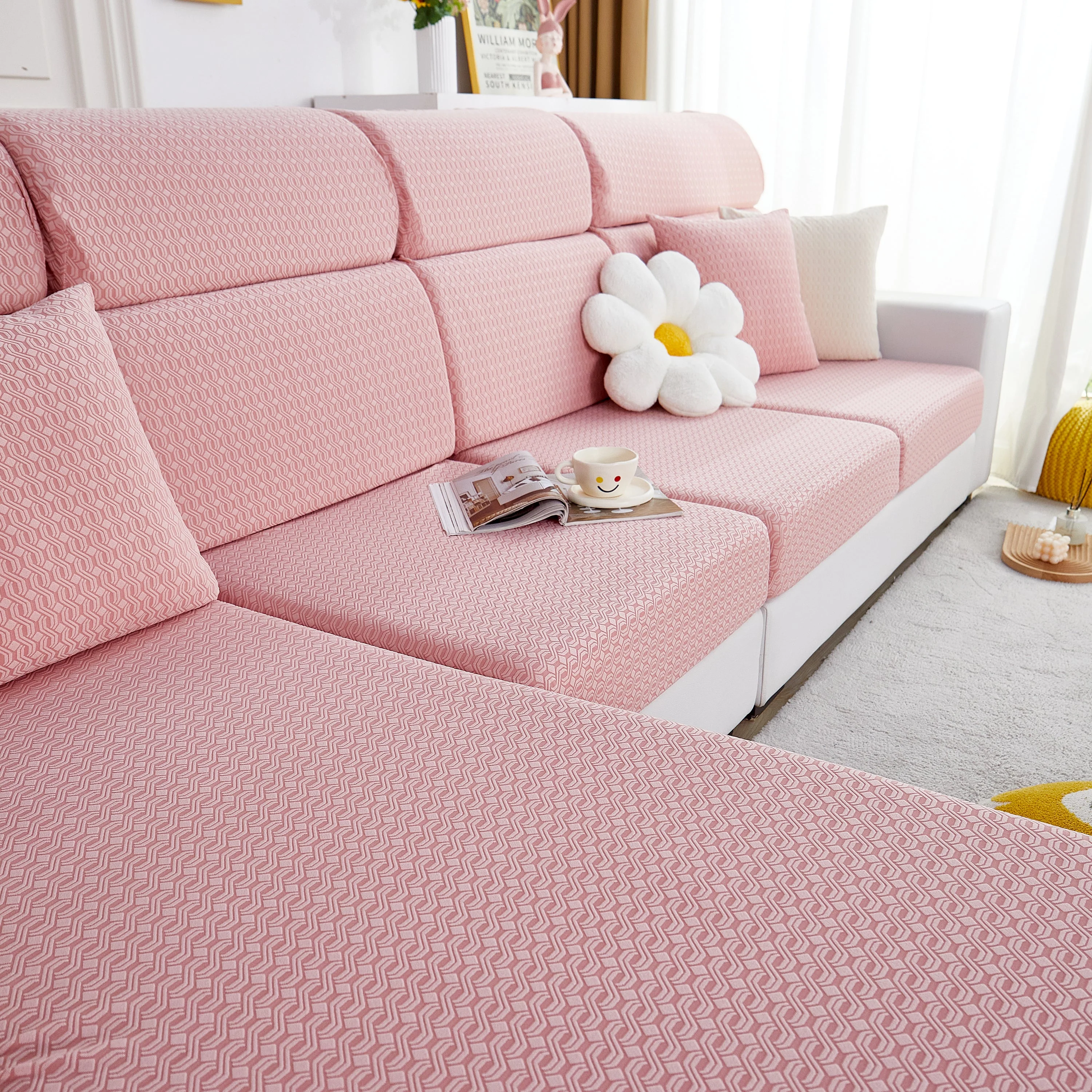 Growth Rings Jacquard Fleece Fabric Stretch Cushion Cover, Non-Slip Furniture Protector for Kids, Couch Cushion Covers - Image 24