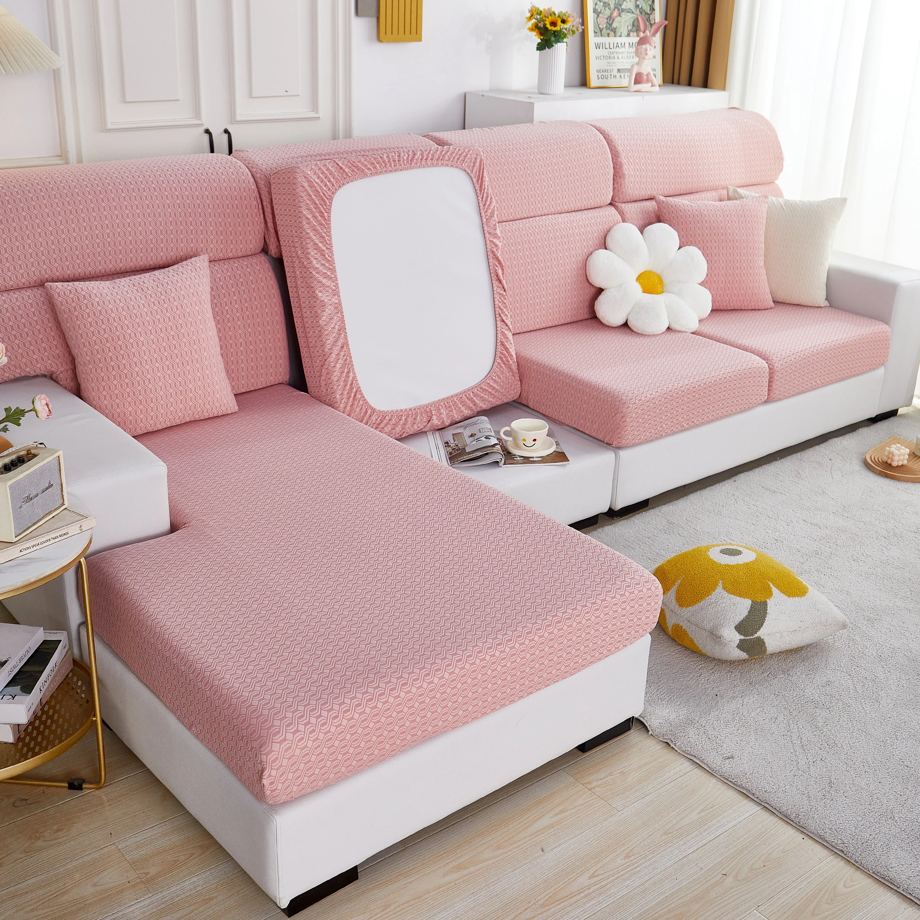Growth Rings Jacquard Fleece Fabric Stretch Cushion Cover, Non-Slip Furniture Protector for Kids, Couch Cushion Covers - Image 26