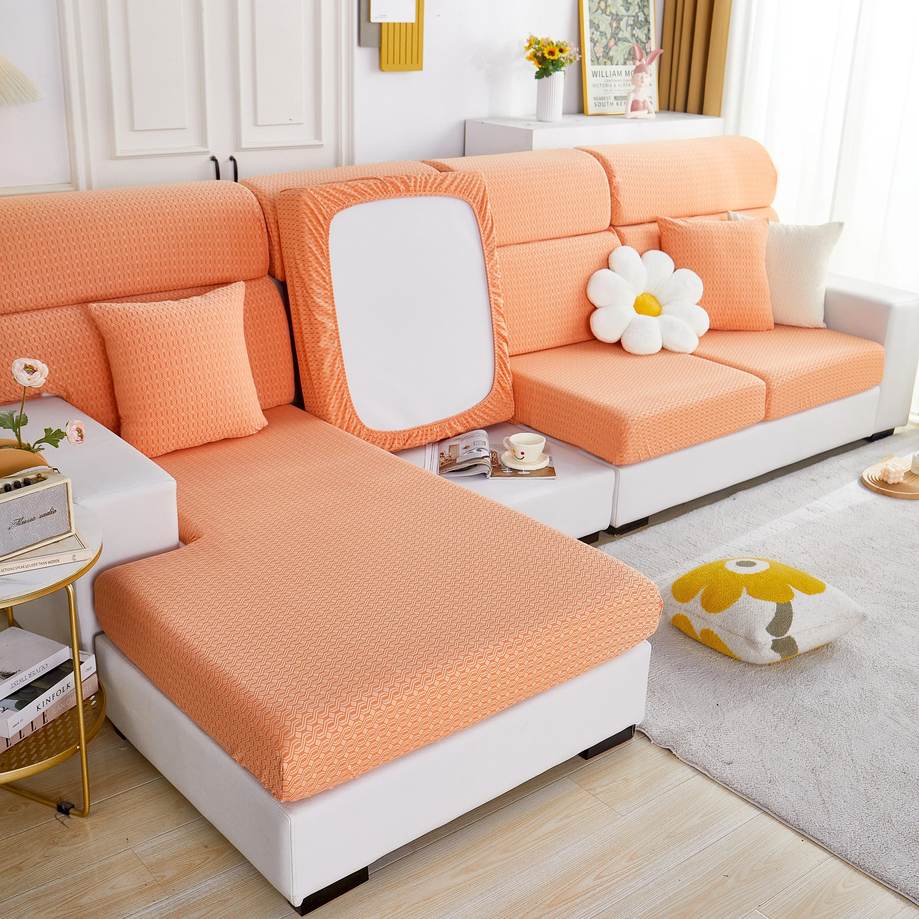 Growth Rings Jacquard Fleece Fabric Stretch Cushion Cover, Non-Slip Furniture Protector for Kids, Couch Cushion Covers - Image 35