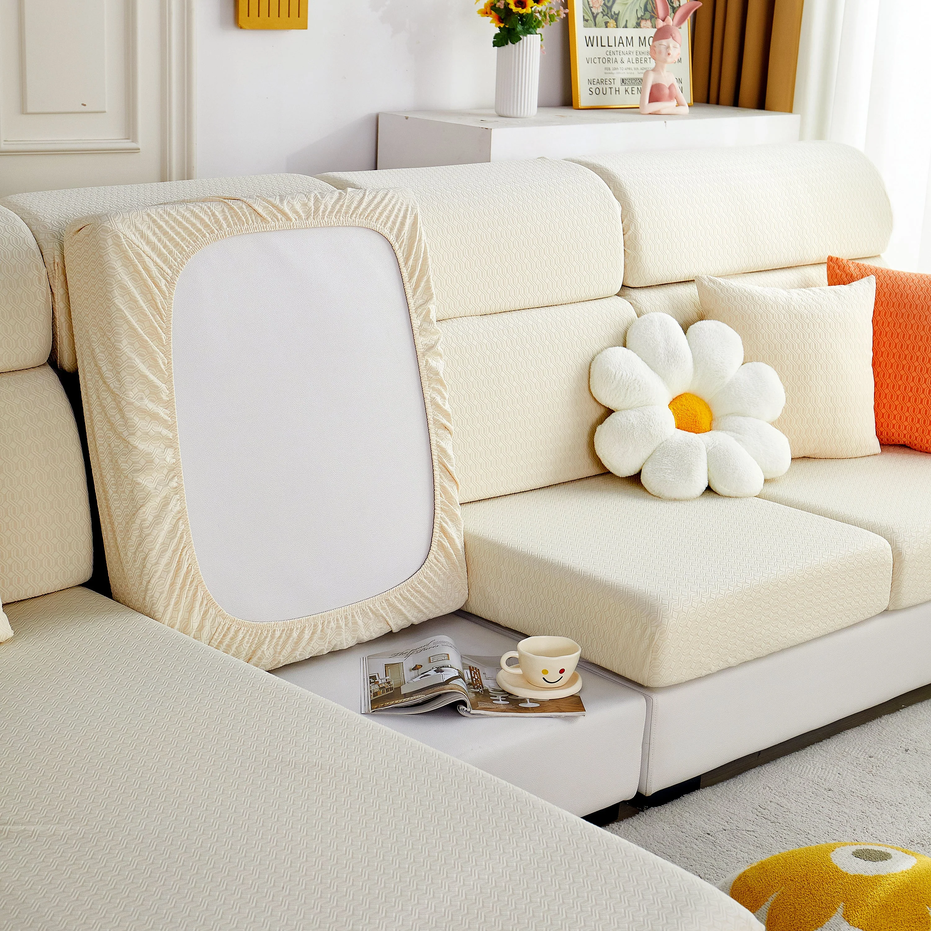 Growth Rings Jacquard Fleece Fabric Stretch Cushion Cover, Non-Slip Furniture Protector for Kids, Couch Cushion Covers - Image 53