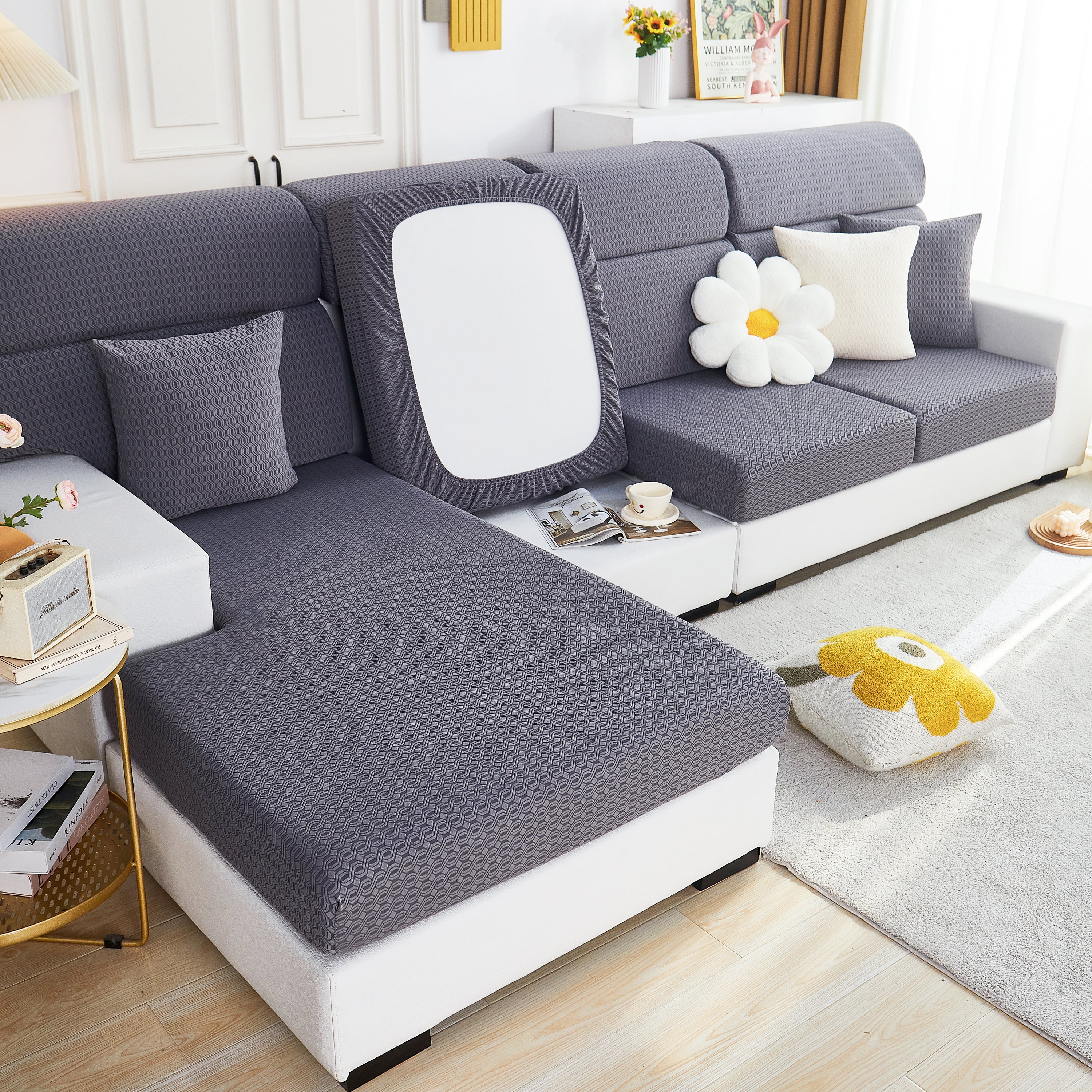 Growth Rings Jacquard Fleece Fabric Stretch Cushion Cover, Non-Slip Furniture Protector for Kids, Couch Cushion Covers - Image 63