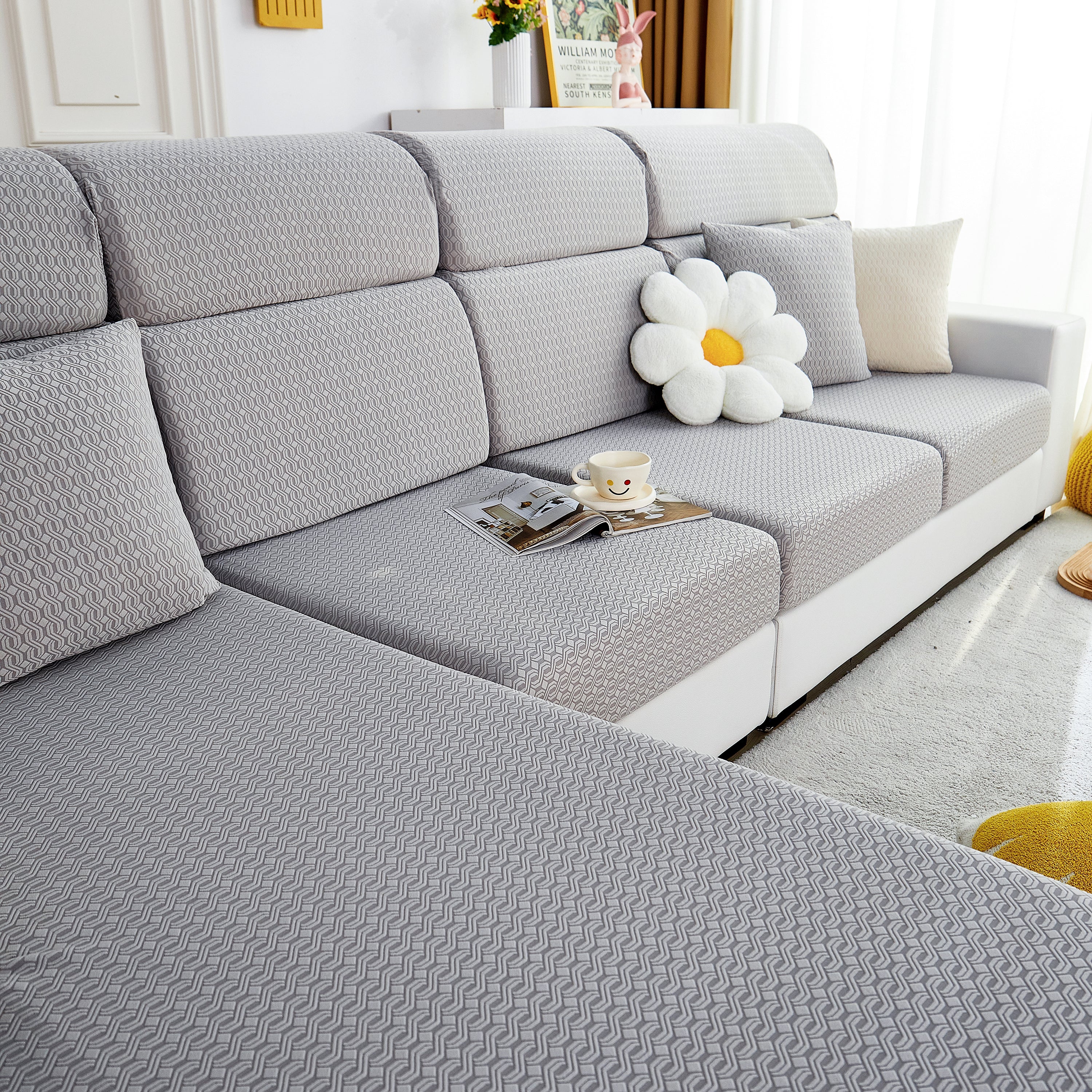 Growth Rings Jacquard Fleece Fabric Stretch Cushion Cover, Non-Slip Furniture Protector for Kids, Couch Cushion Covers - Image 71