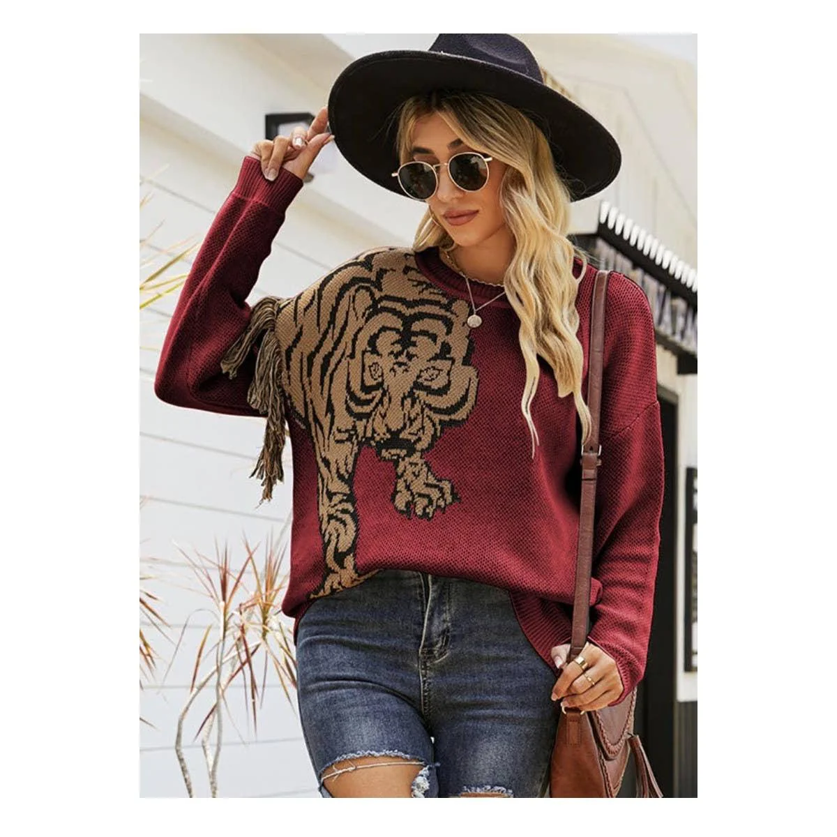Grrr! Fringed Tiger Sweater in Green or Red [Sizes M-XL] - Image 3