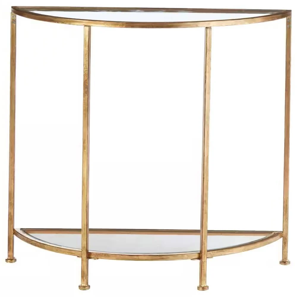 Half-Circle Entryway Console Table Gold Metal Glass Top Bottom Shelf Sofa Table - Image 2