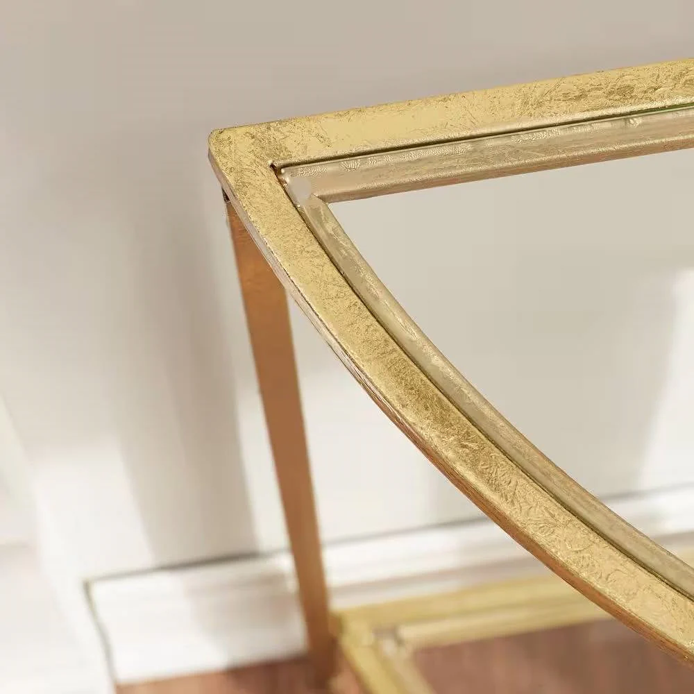 Half-Circle Entryway Console Table Gold Metal Glass Top Bottom Shelf Sofa Table - Image 3