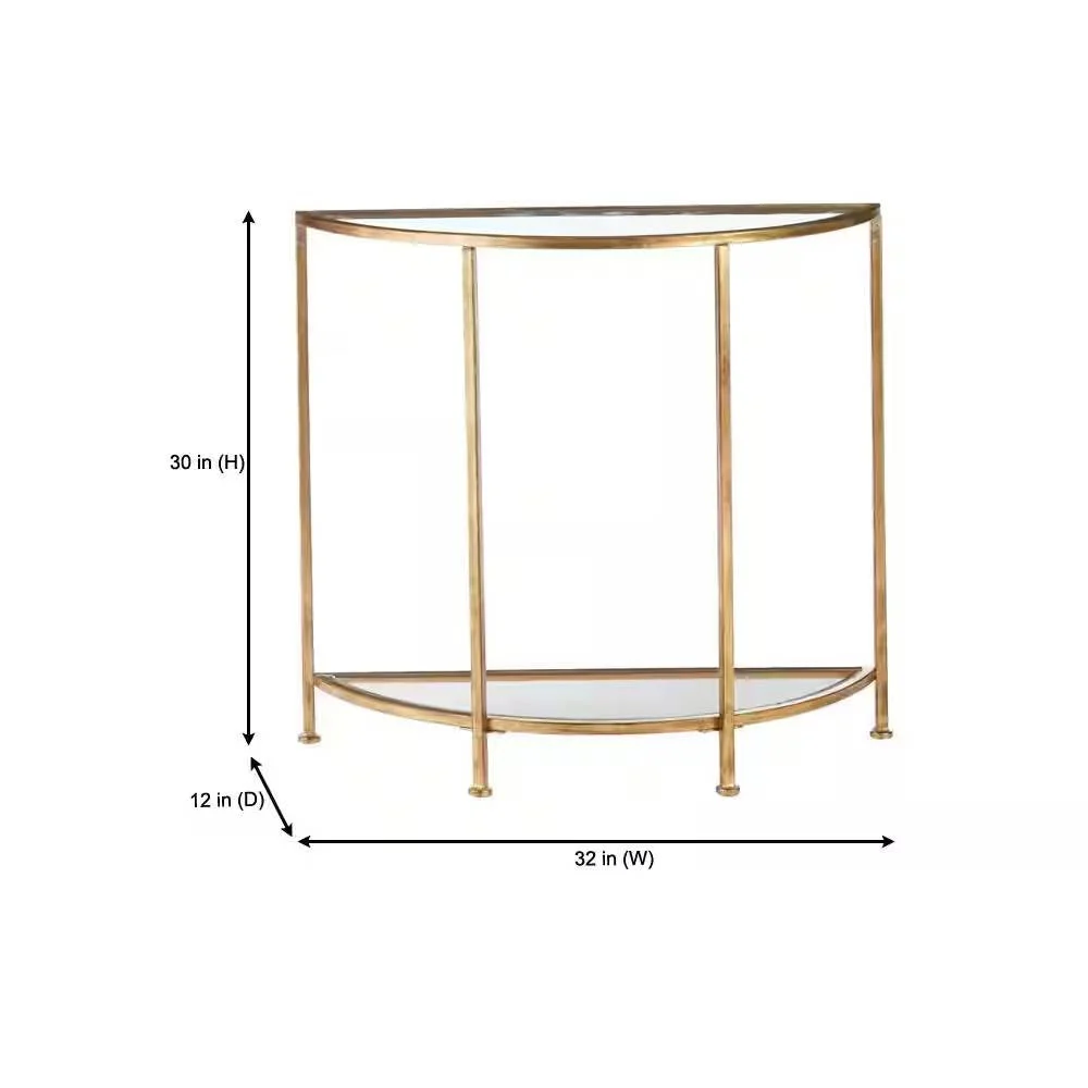 Half-Circle Entryway Console Table Gold Metal Glass Top Bottom Shelf Sofa Table - Image 5