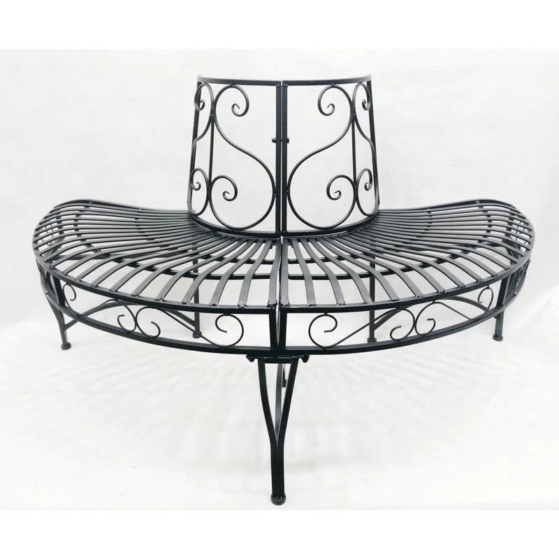 Half-Circle Outdoor Black Powder Coated Aluminum Tree Bench - Image 2