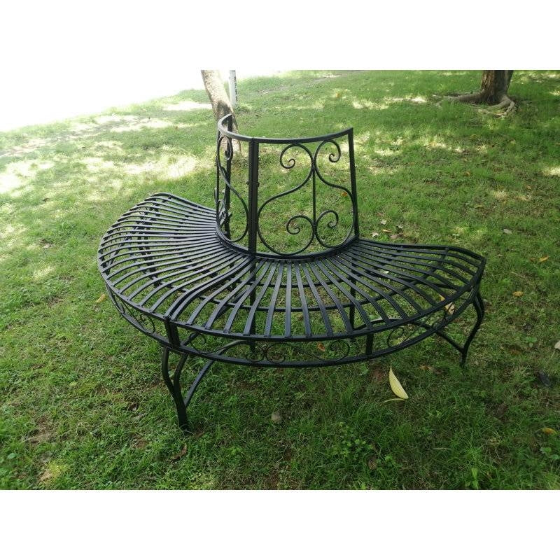 Half-Circle Outdoor Black Powder Coated Aluminum Tree Bench - Image 3