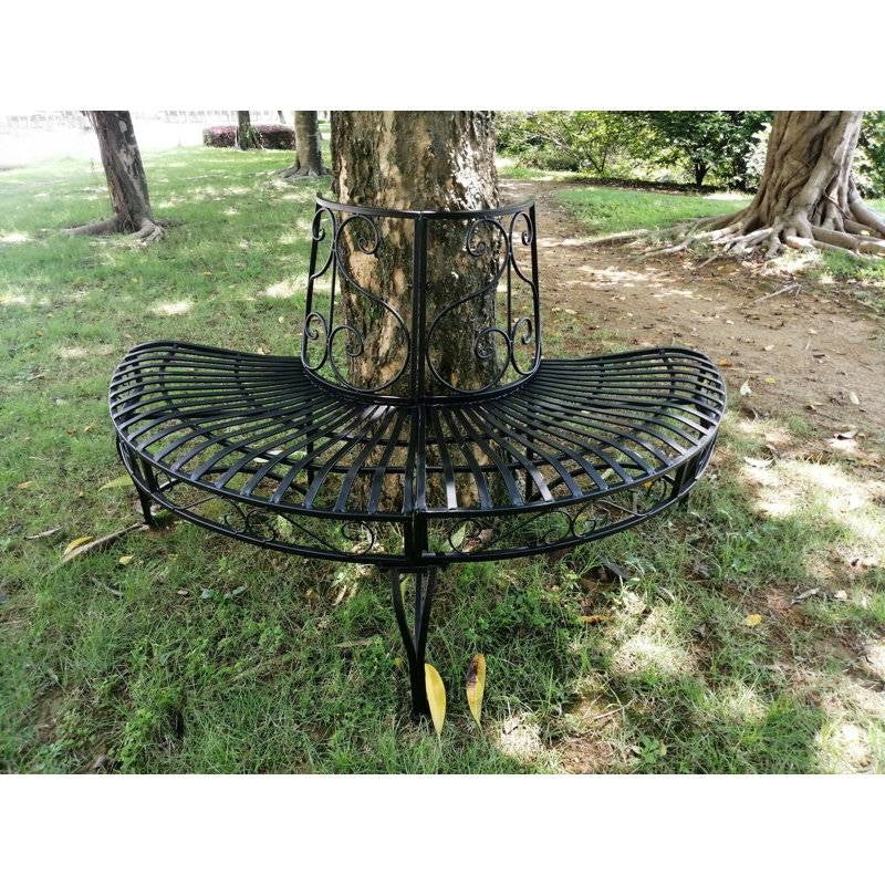 Half-Circle Outdoor Black Powder Coated Aluminum Tree Bench - Image 4