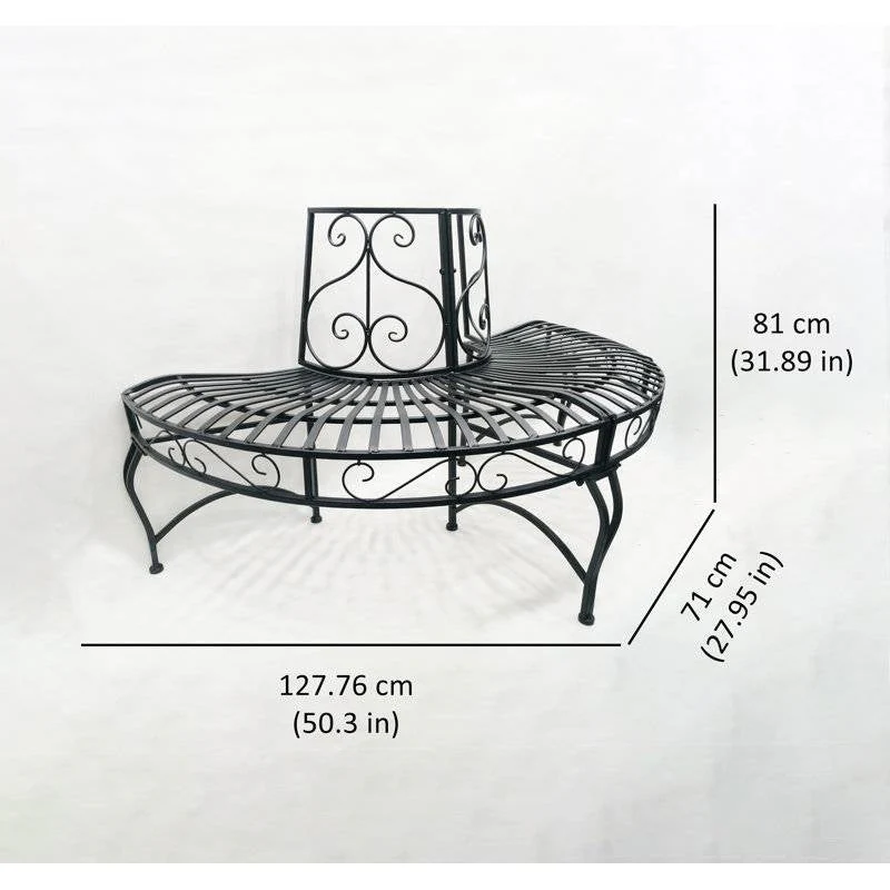 Half-Circle Outdoor Black Powder Coated Aluminum Tree Bench - Image 5