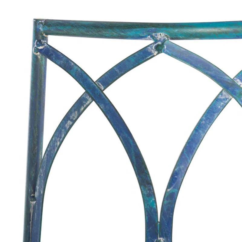Half-Circle Outdoor Patio Garden Antique Blue Wrought Iron Tree Bench - Image 3