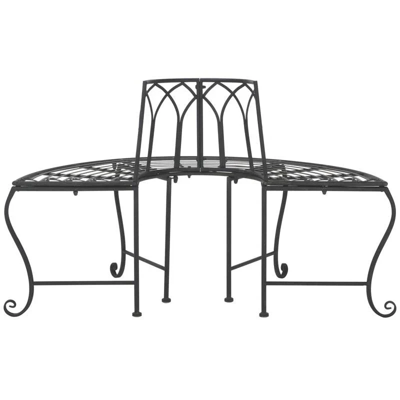 Half-Circle Outdoor Patio Garden Black Wrought Iron Tree Bench - Image 2