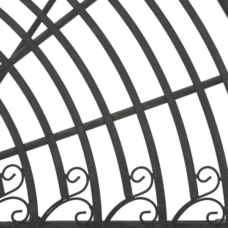 Half-Circle Outdoor Patio Garden Black Wrought Iron Tree Bench - Image 4