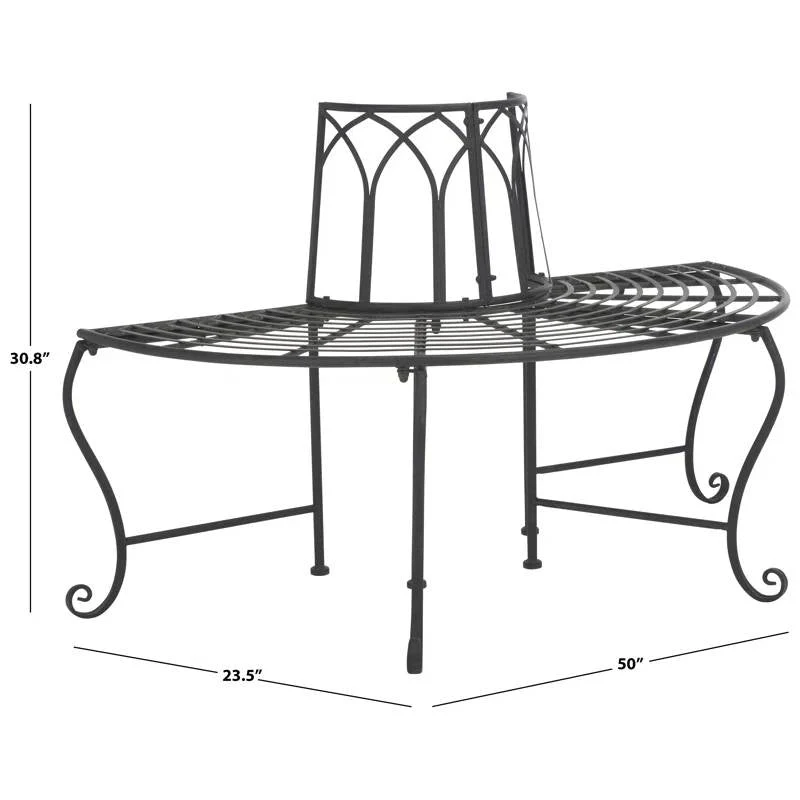 Half-Circle Outdoor Patio Garden Black Wrought Iron Tree Bench - Image 5