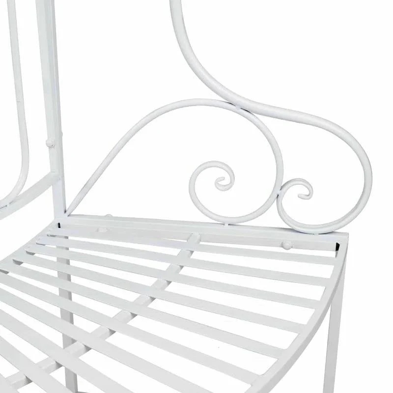 Half-Circle White Metal Outdoor Patio Garden Tree Bench - Image 4
