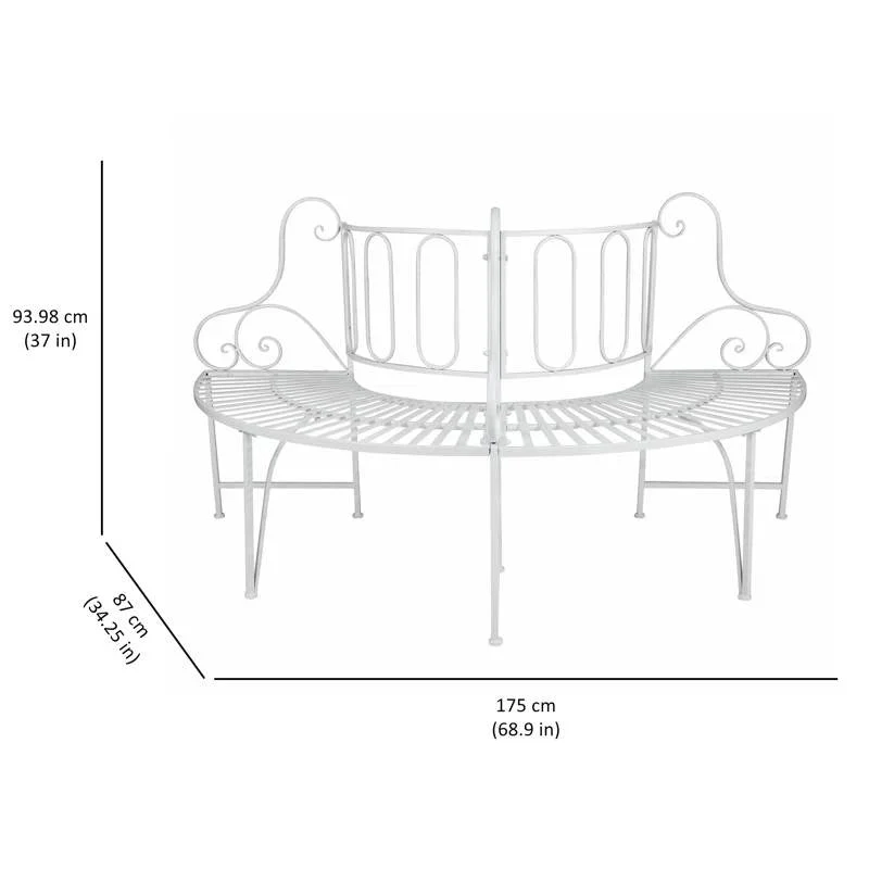 Half-Circle White Metal Outdoor Patio Garden Tree Bench - Image 5