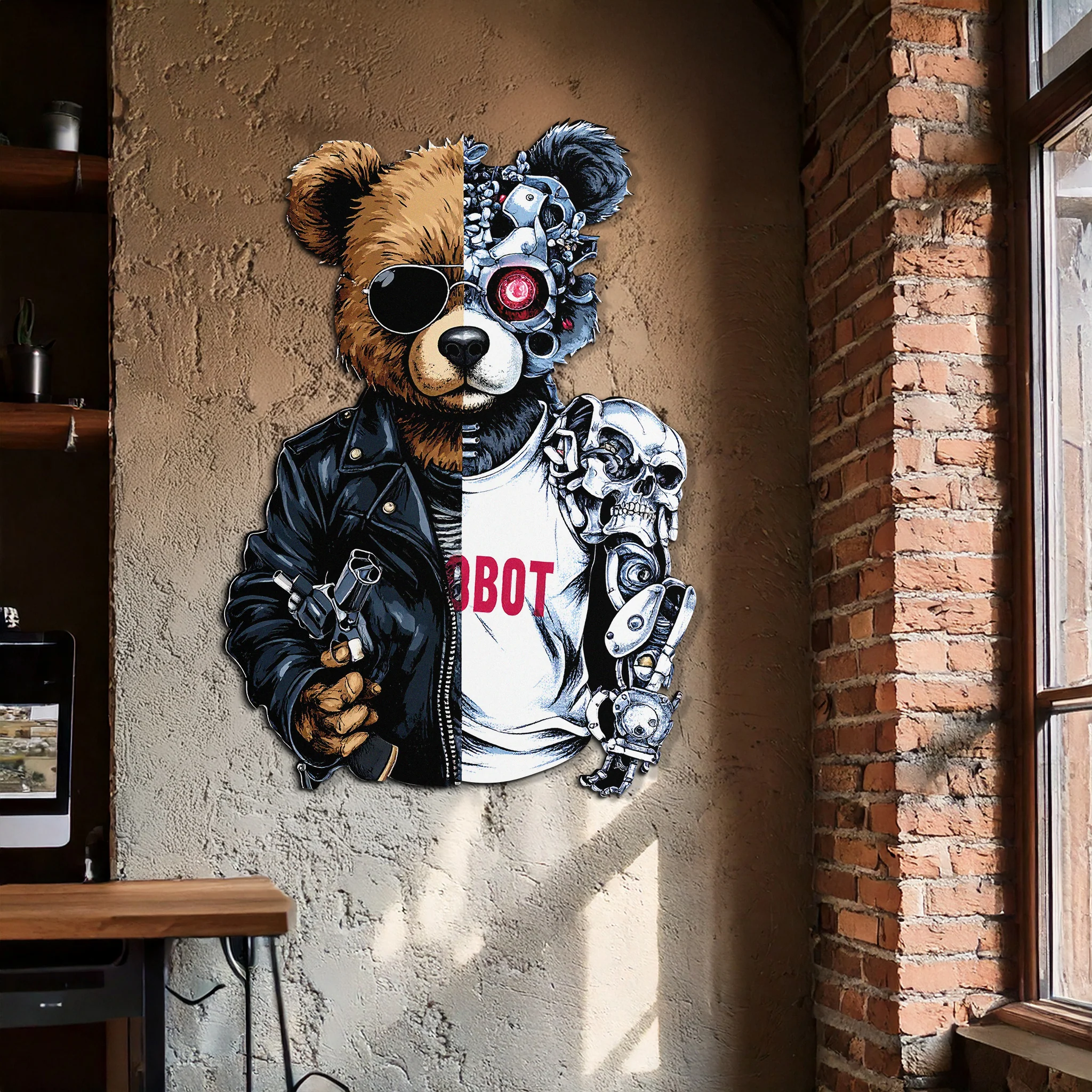 Half Cyborg Bear Wall Decor – Edgy Robo Teddy with Attitude-KAFUVM022 - Image 2