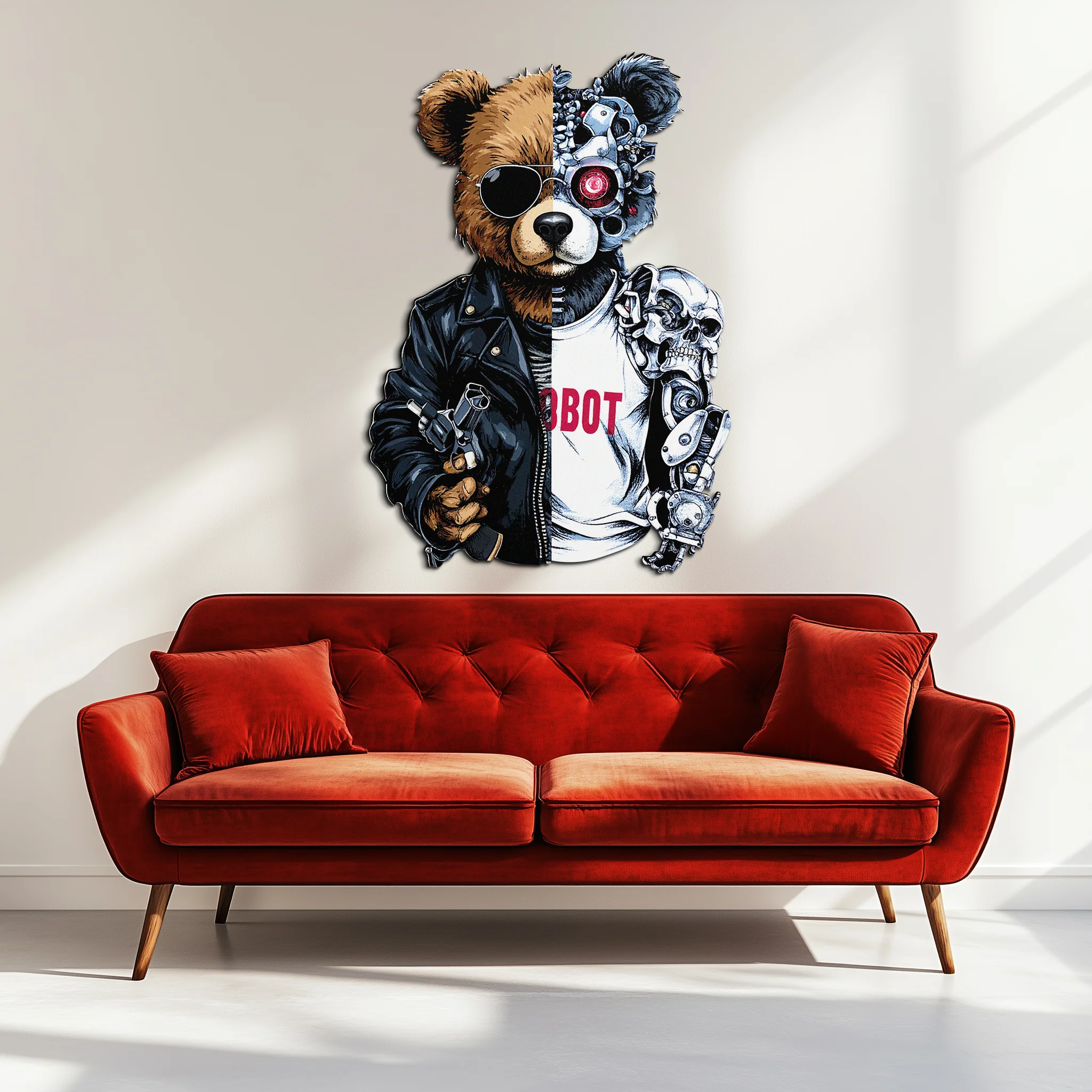 Half Cyborg Bear Wall Decor – Edgy Robo Teddy with Attitude-KAFUVM022 - Image 3