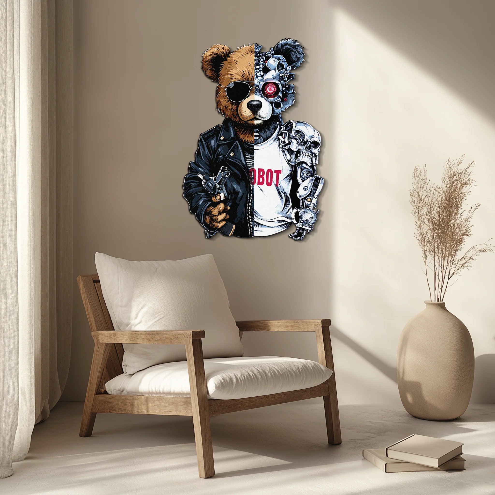 Half Cyborg Bear Wall Decor – Edgy Robo Teddy with Attitude-KAFUVM022 - Image 4