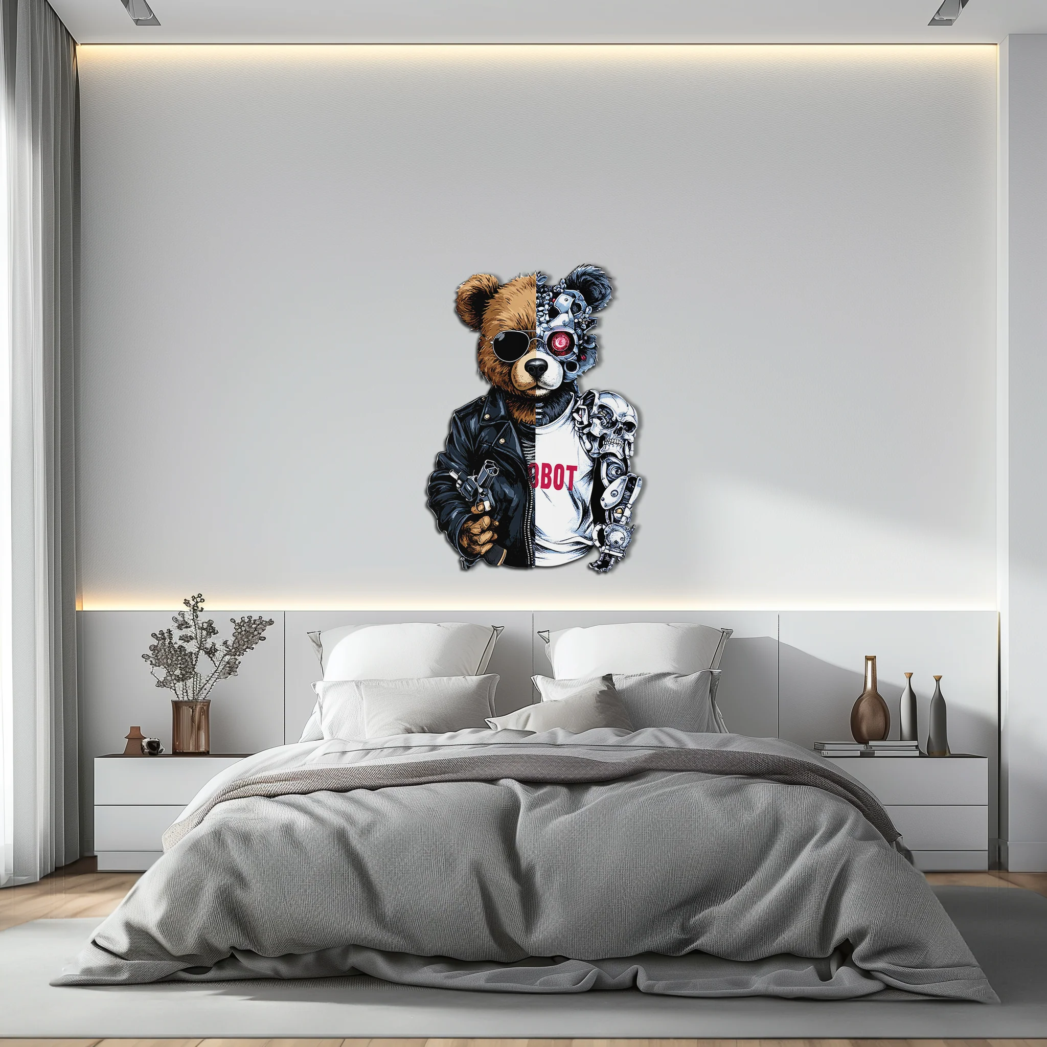 Half Cyborg Bear Wall Decor – Edgy Robo Teddy with Attitude-KAFUVM022 - Image 6