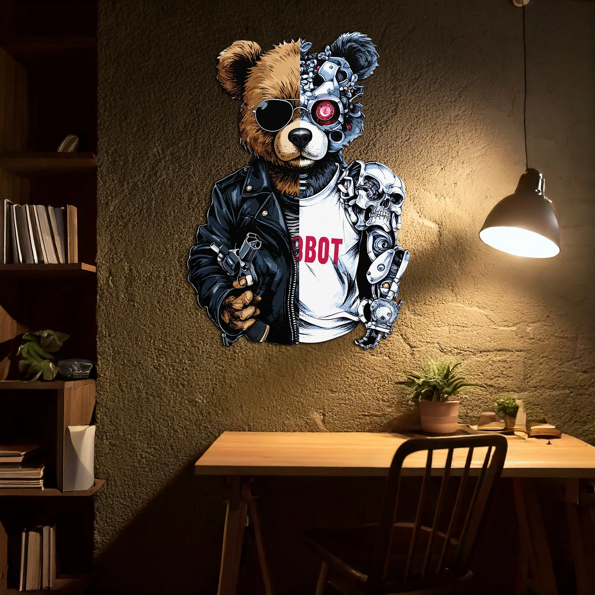 Half Cyborg Bear Wall Decor – Edgy Robo Teddy with Attitude-KAFUVM022 - Image 7