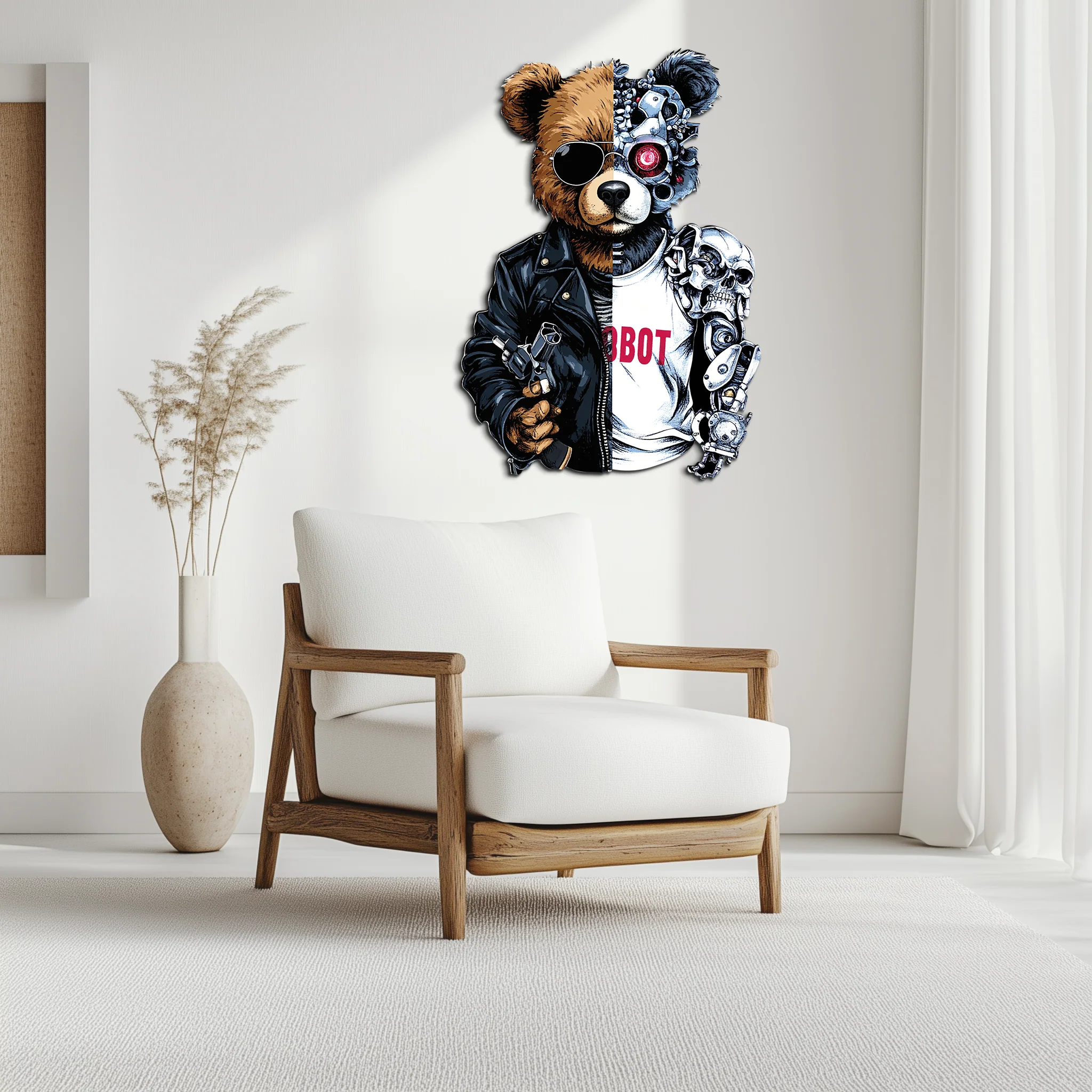 Half Cyborg Bear Wall Decor – Edgy Robo Teddy with Attitude-KAFUVM022 - Image 8