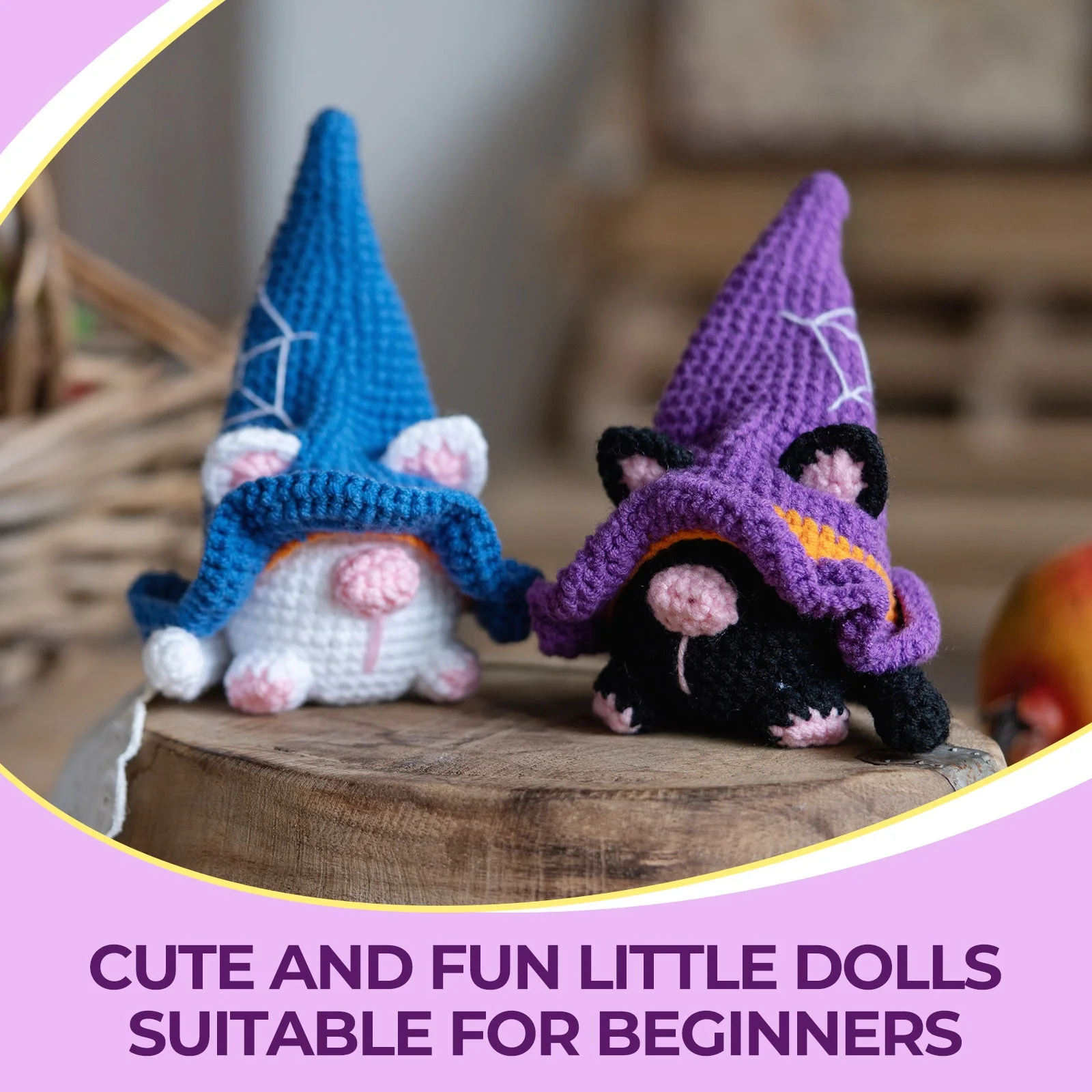 Halloween Cat Gnomes Amigurumi DIY Crochet Kit Wizardi F07N8-M210 - Image 3