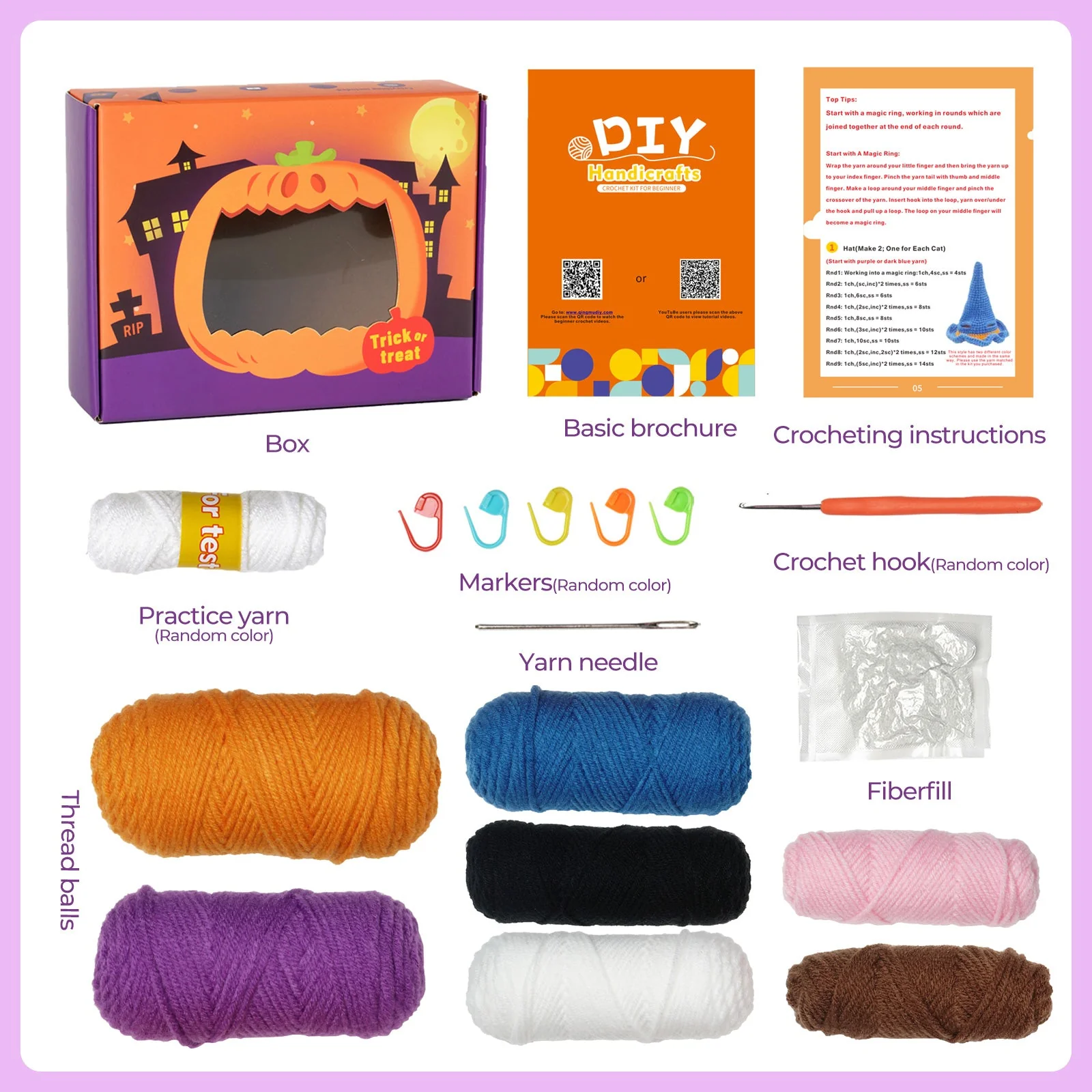Halloween Cat Gnomes Amigurumi DIY Crochet Kit Wizardi F07N8-M210 - Image 7