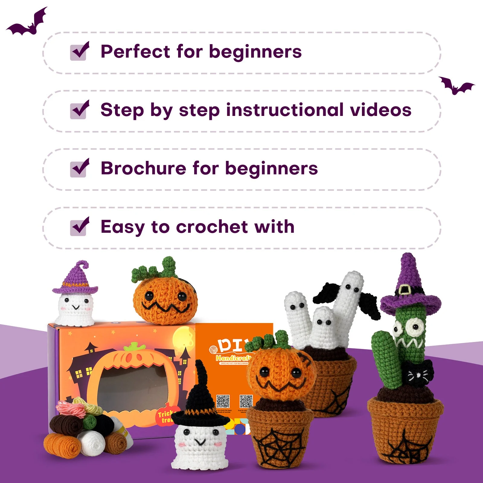 Halloween Plants with Ghost Amigurumi DIY Crochet Kit Wizardi F07N8-M226 - Image 6