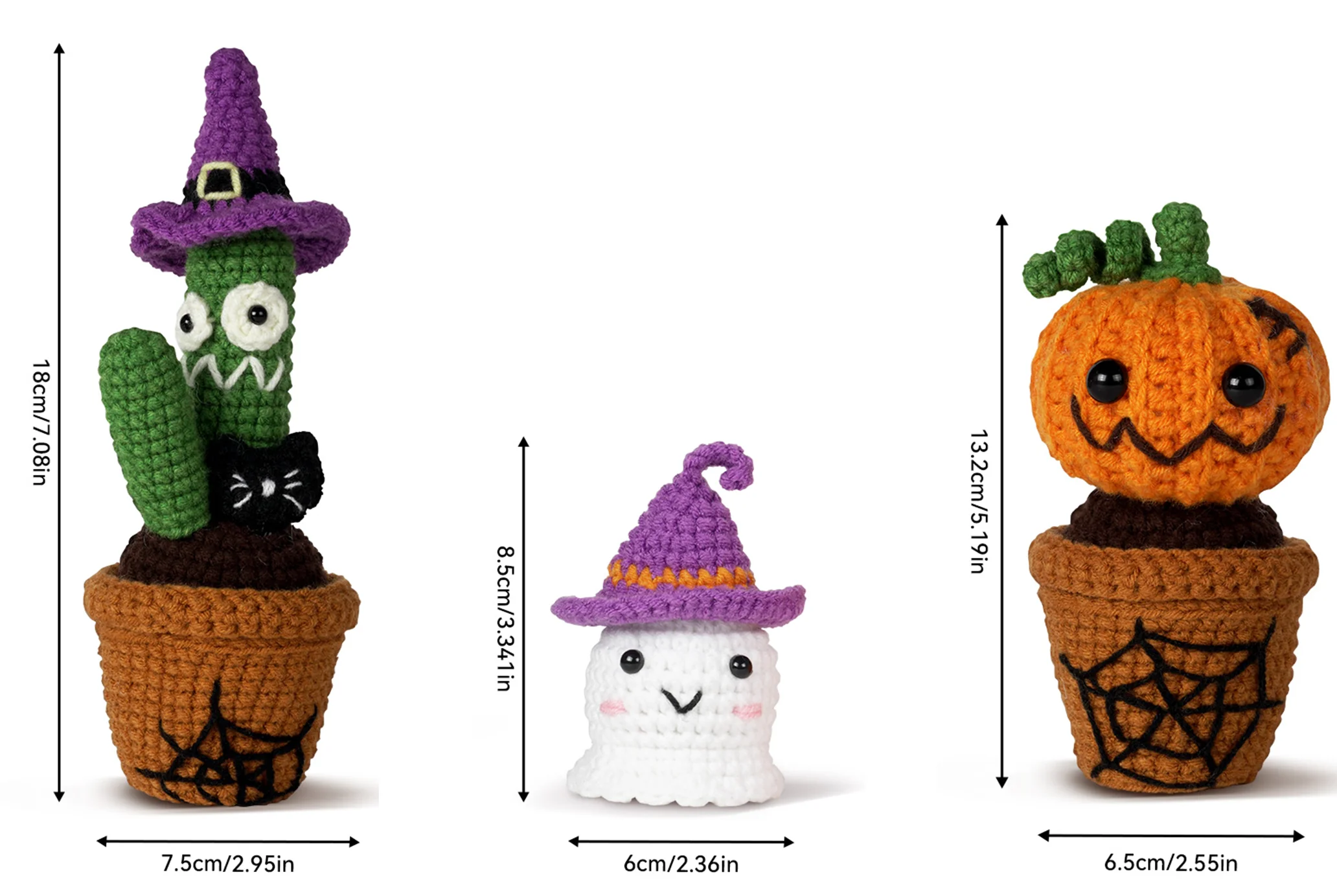 Halloween Plants with Ghost Amigurumi DIY Crochet Kit Wizardi F07N8-M226 - Image 7