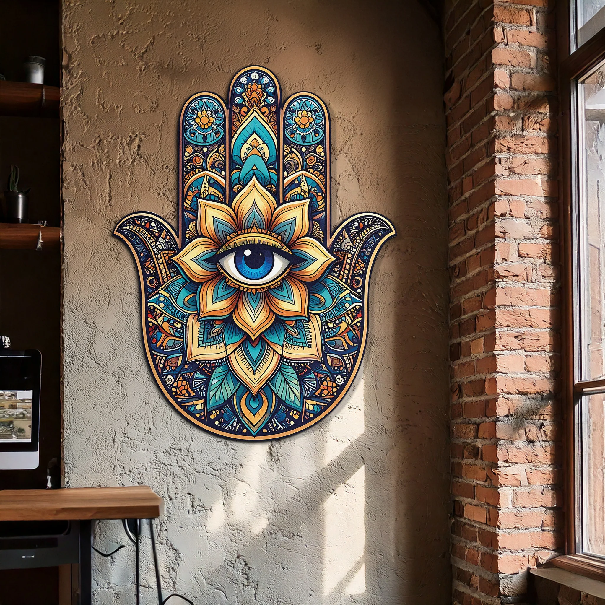 Hamsa Eye Wall Art – Boho Evil Eye Metal Decor-KAFUVM036 - Image 2