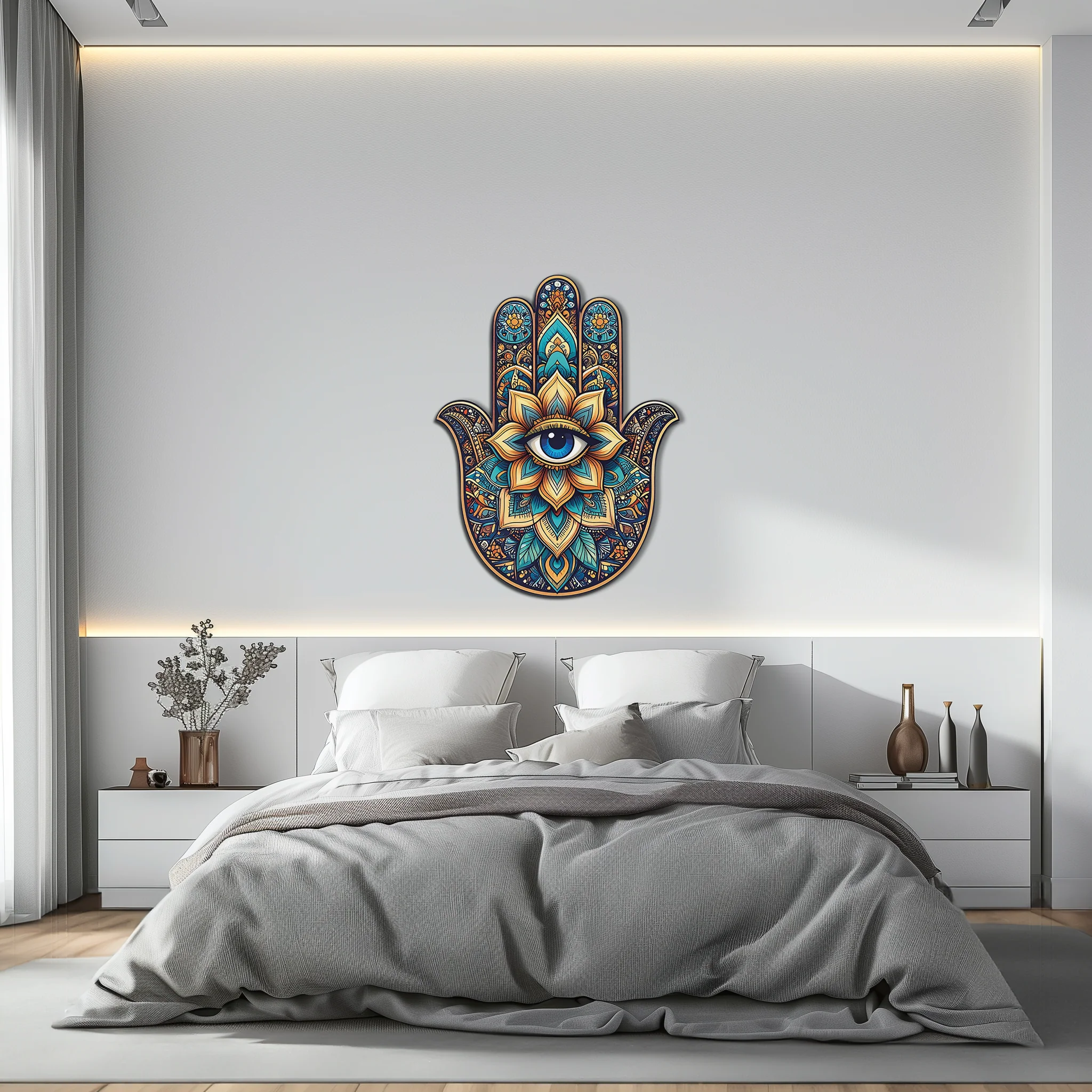 Hamsa Eye Wall Art – Boho Evil Eye Metal Decor-KAFUVM036 - Image 4