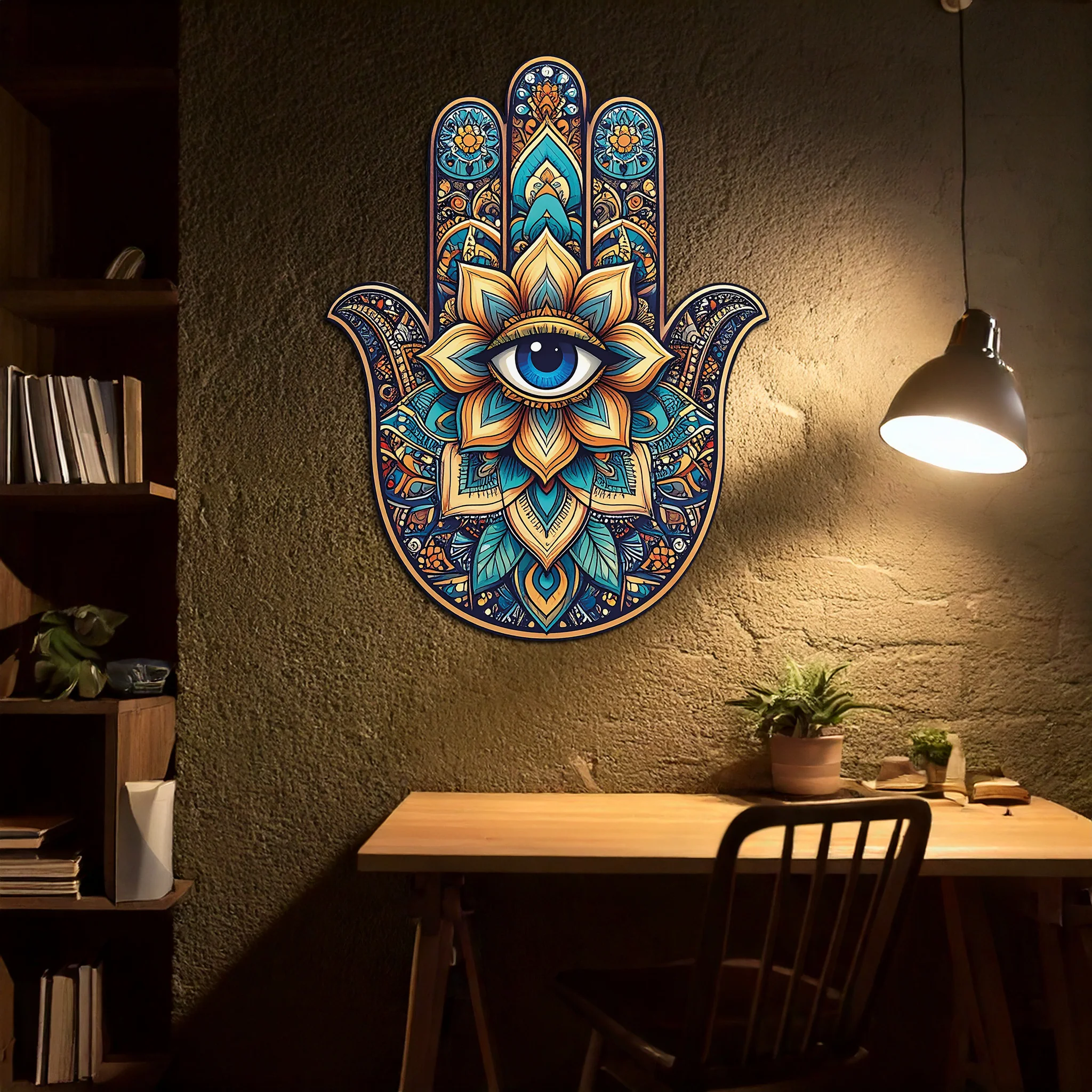 Hamsa Eye Wall Art – Boho Evil Eye Metal Decor-KAFUVM036 - Image 5