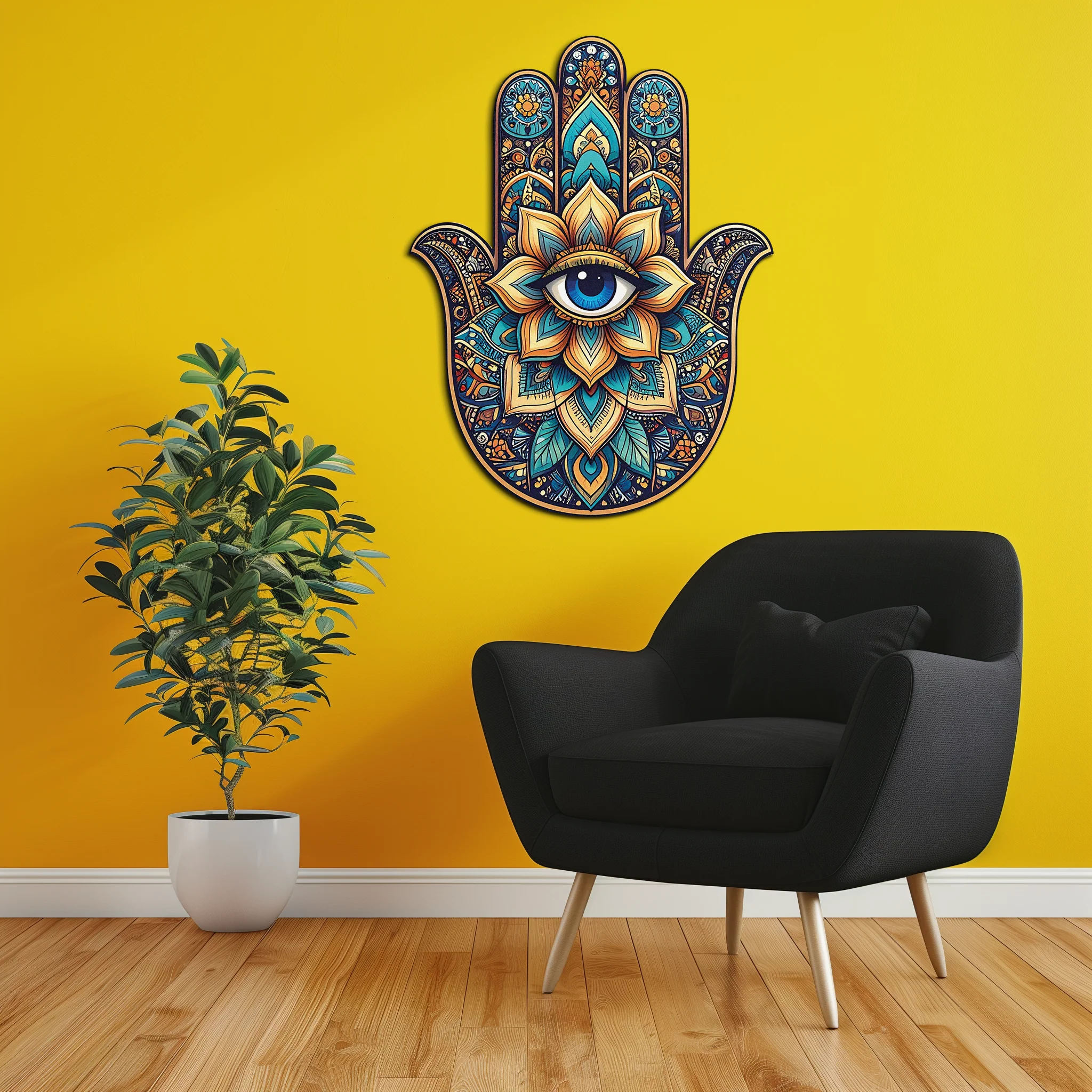 Hamsa Eye Wall Art – Boho Evil Eye Metal Decor-KAFUVM036 - Image 6