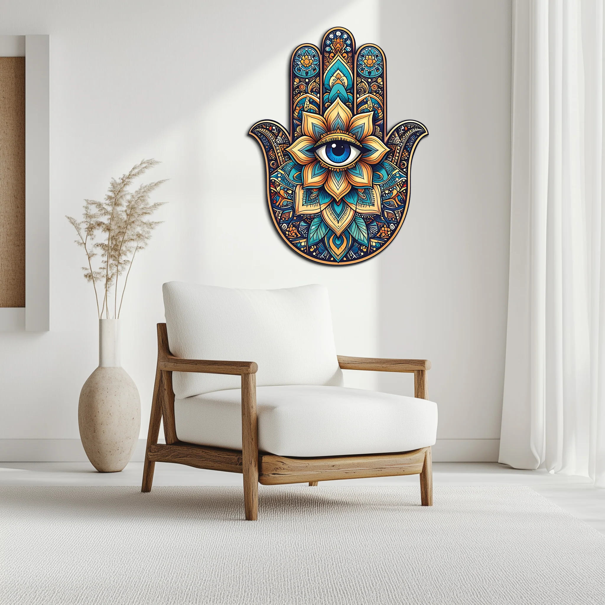 Hamsa Eye Wall Art – Boho Evil Eye Metal Decor-KAFUVM036 - Image 7