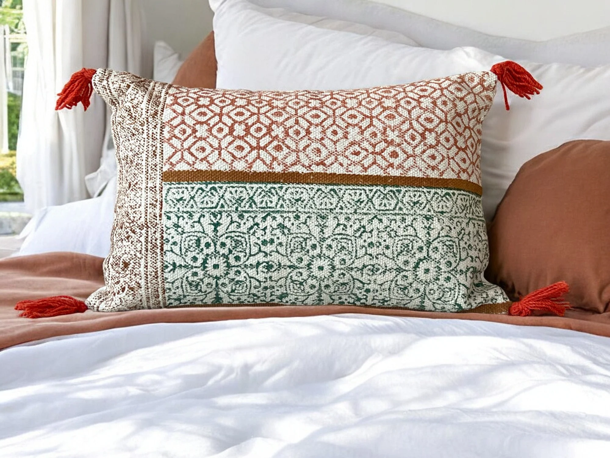 Hand Block Print Rectangular Throw Pillow - Image 2