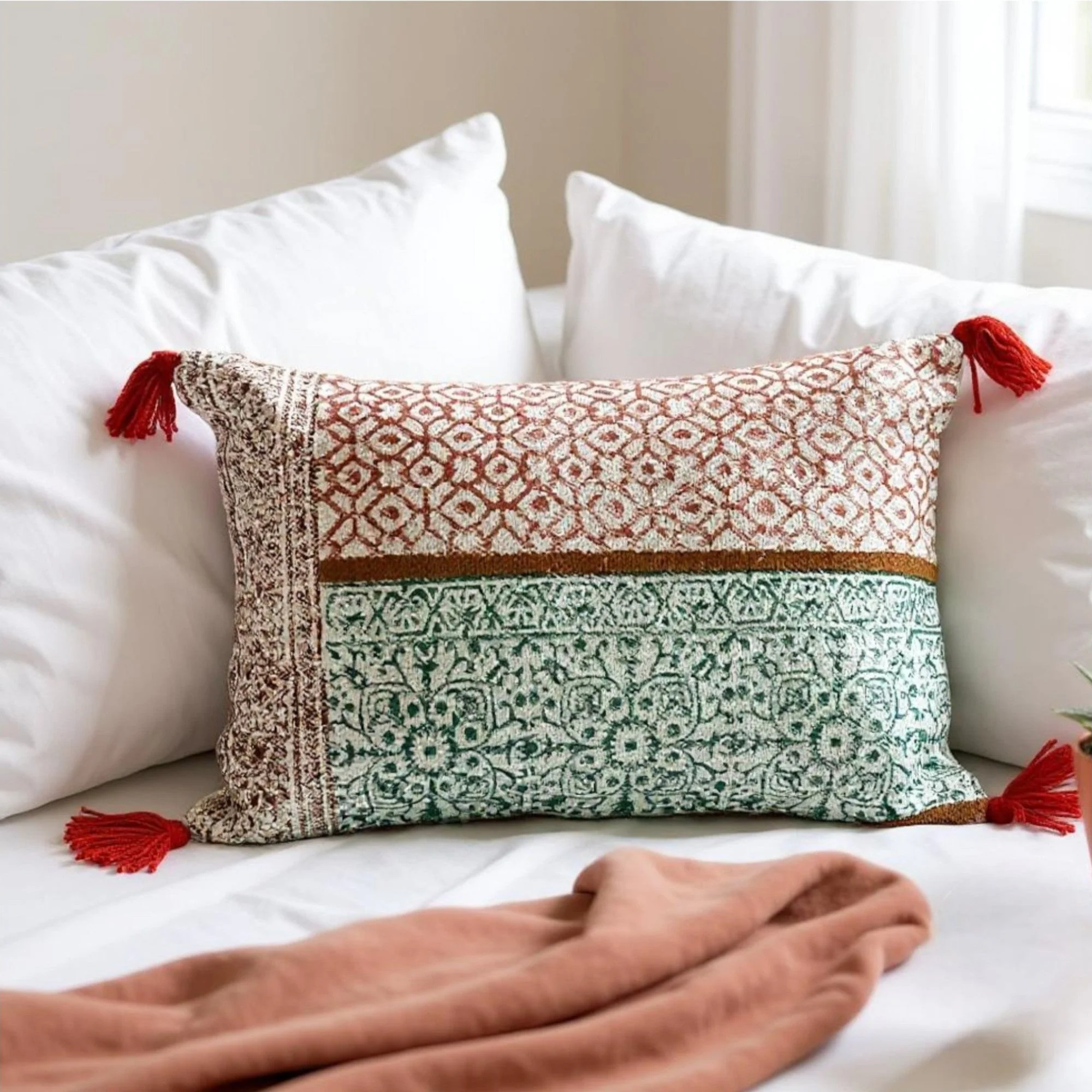 Hand Block Print Rectangular Throw Pillow - Image 9