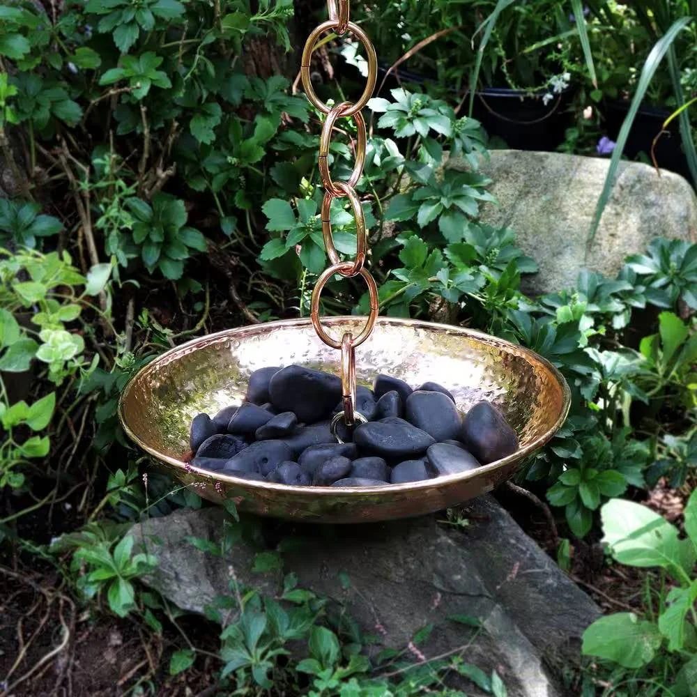 Hand Hammered Copper Polished Rain Chain Basin - 16.5 inch Diameter - Image 3