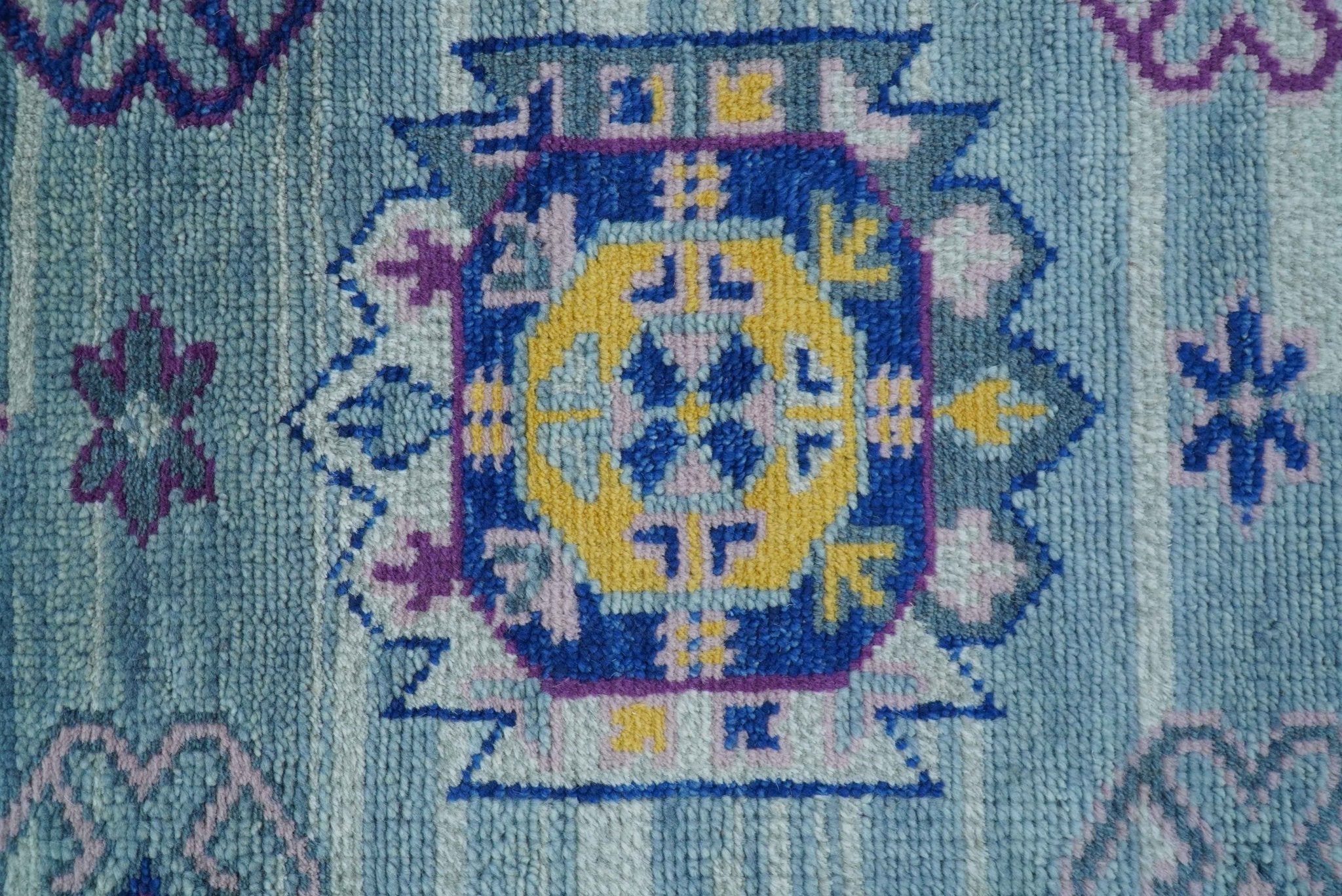 Hand knotted 2.6x10 Purple and Blue transitional geometrical Design Wool Area Rug - Image 3