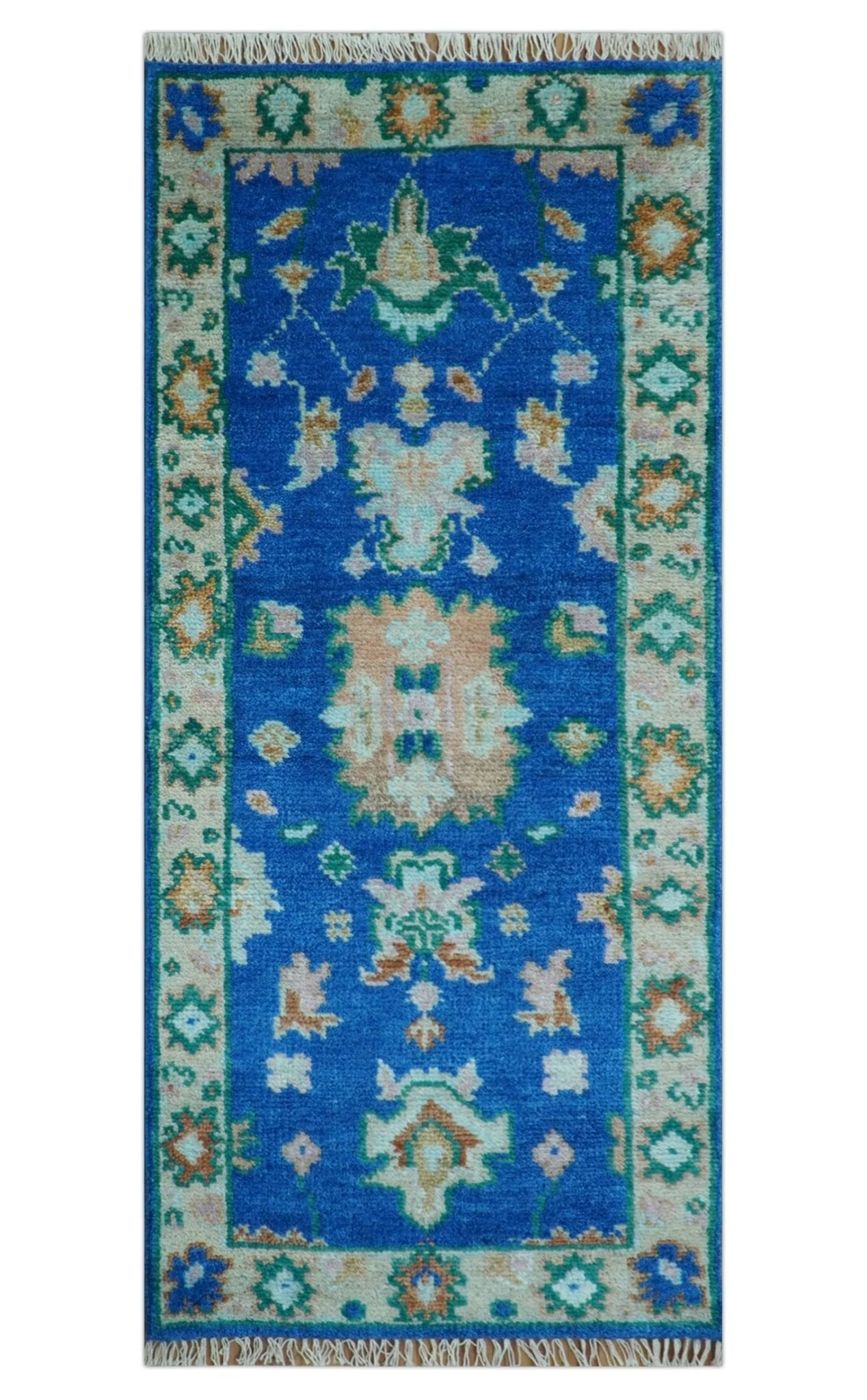 Hand knotted 2.6x6 Blue Traditional Oushak Design Wool Area Rug