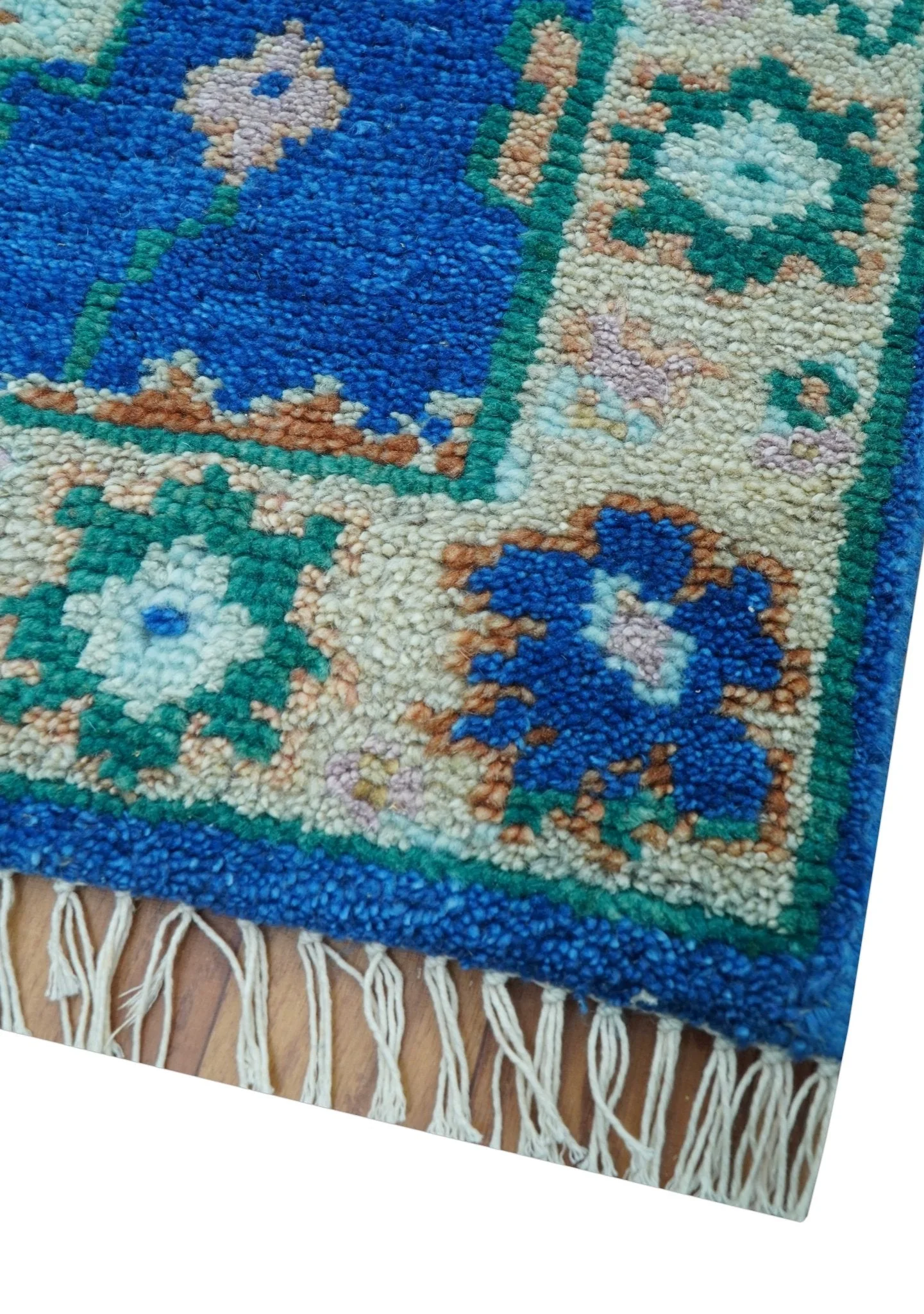 Hand knotted 2.6x6 Blue Traditional Oushak Design Wool Area Rug - Image 3