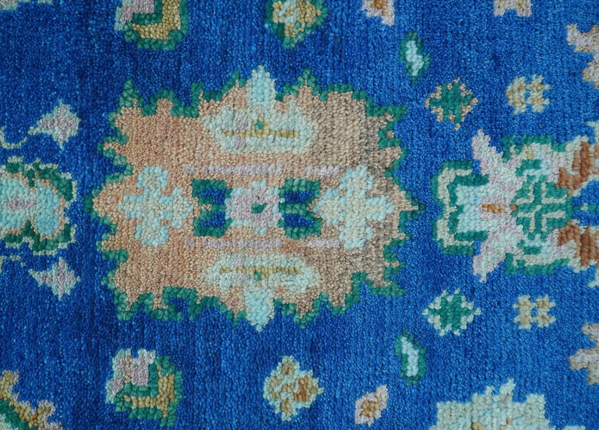 Hand knotted 2.6x6 Blue Traditional Oushak Design Wool Area Rug - Image 7