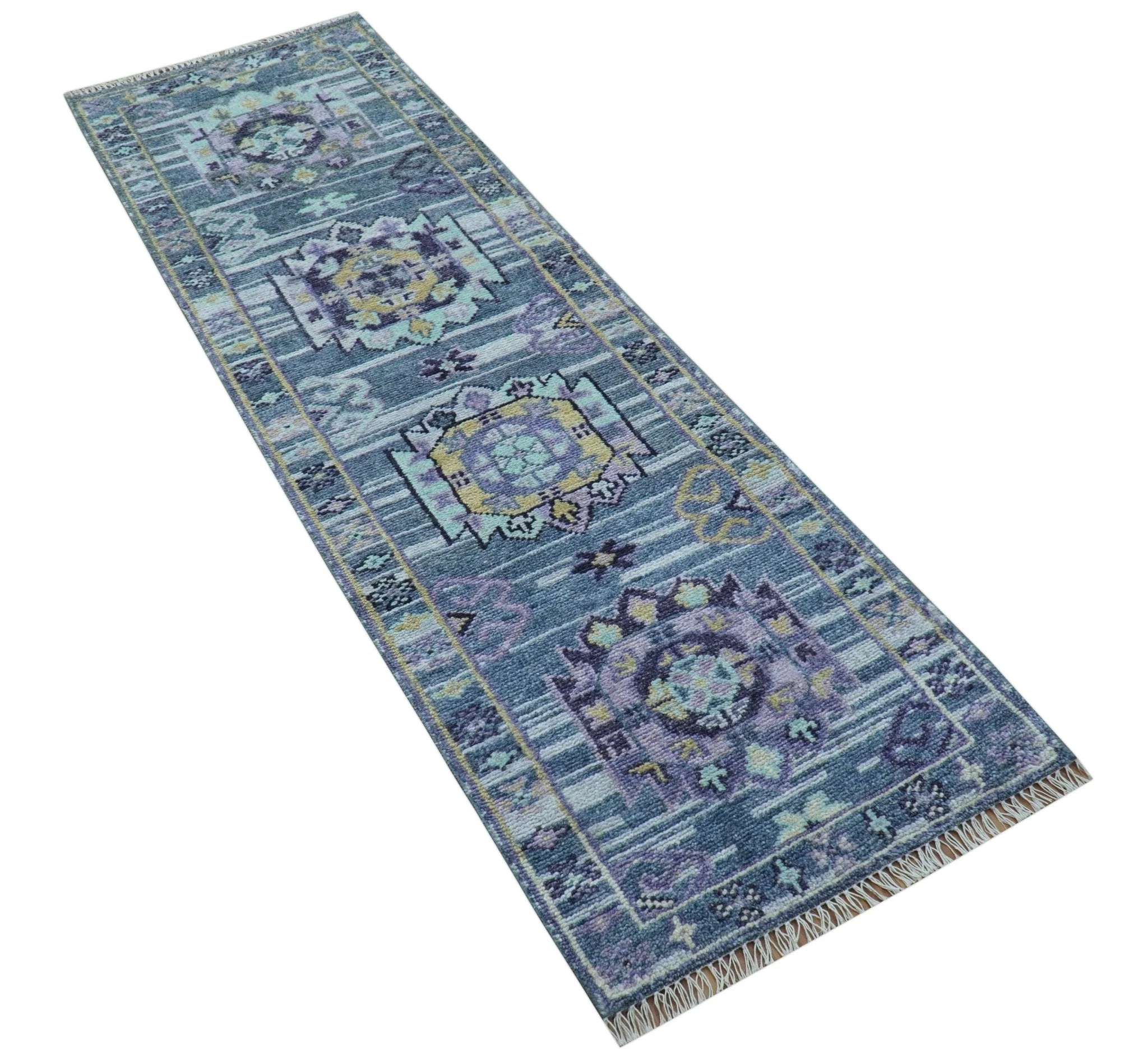 Hand knotted 2.6x8 Gray Traditional Transitional Design Wool Area Rug - Image 9