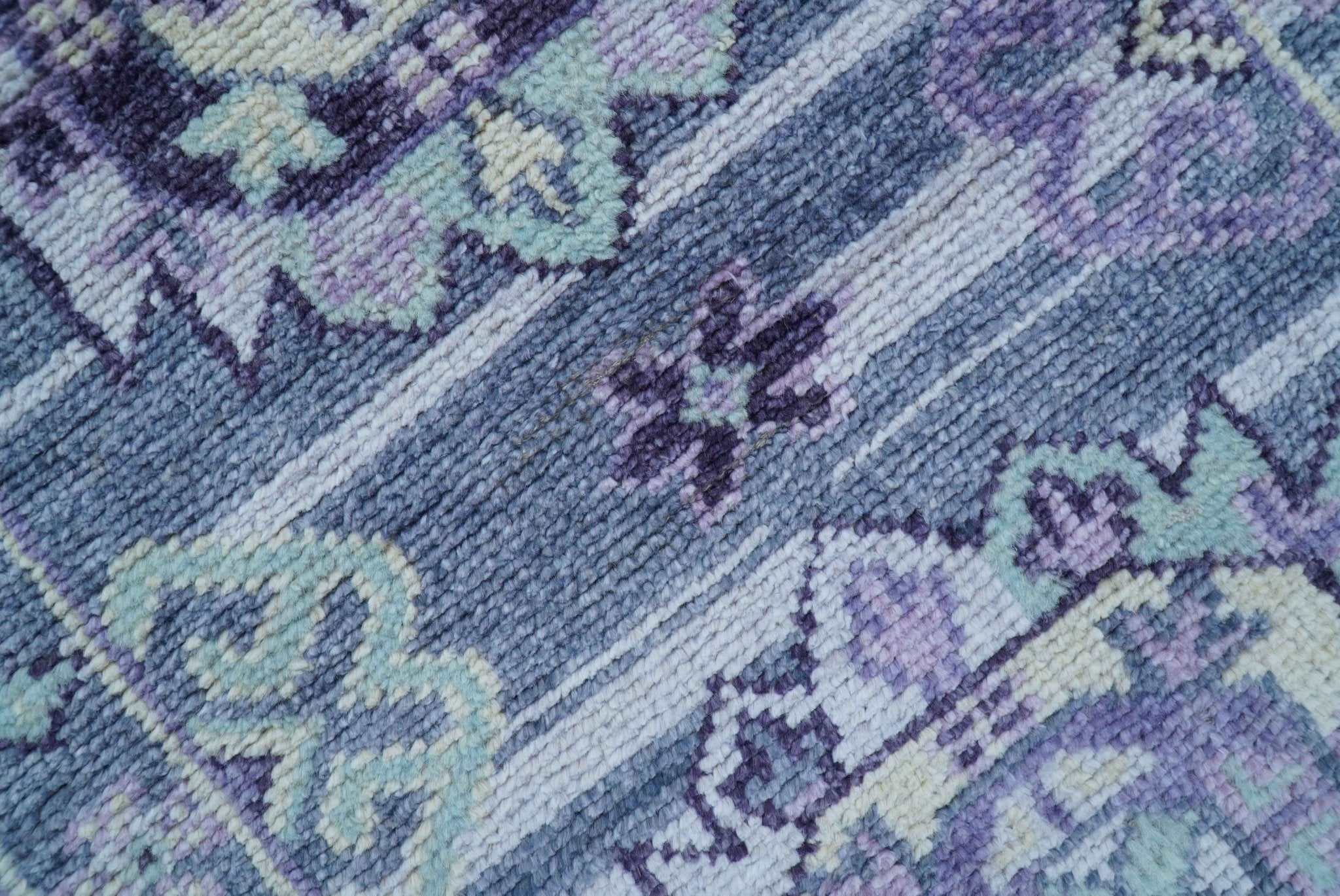 Hand knotted 2.6x8 Purple transitional geometrical Design Wool Area Rug - Image 3