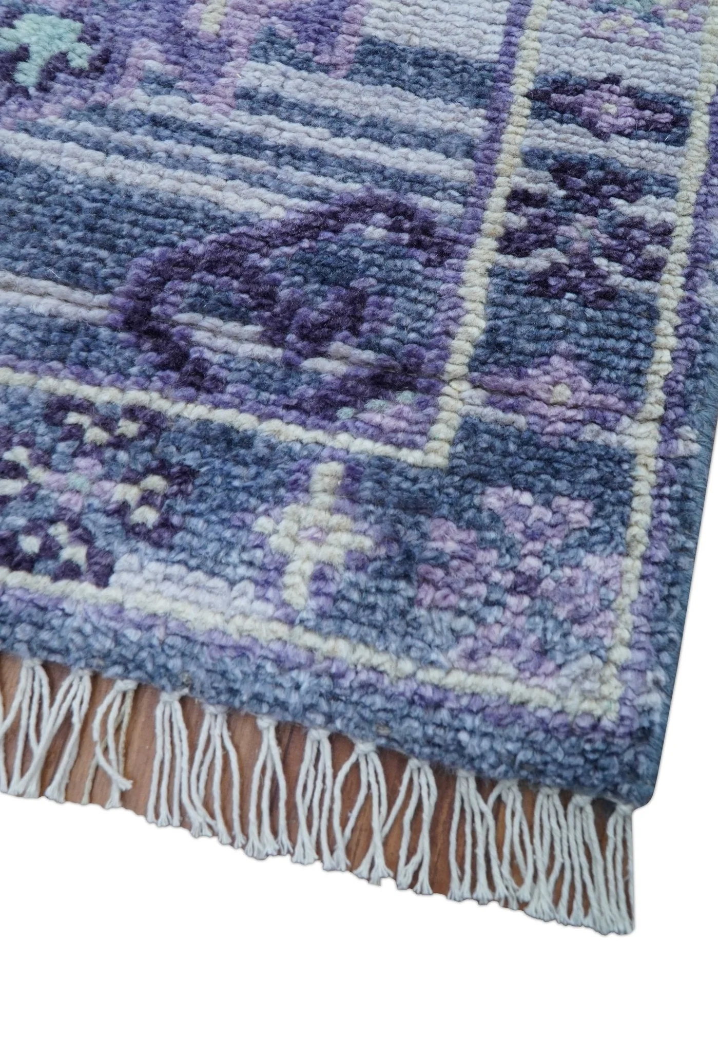 Hand knotted 2.6x8 Purple transitional geometrical Design Wool Area Rug - Image 8