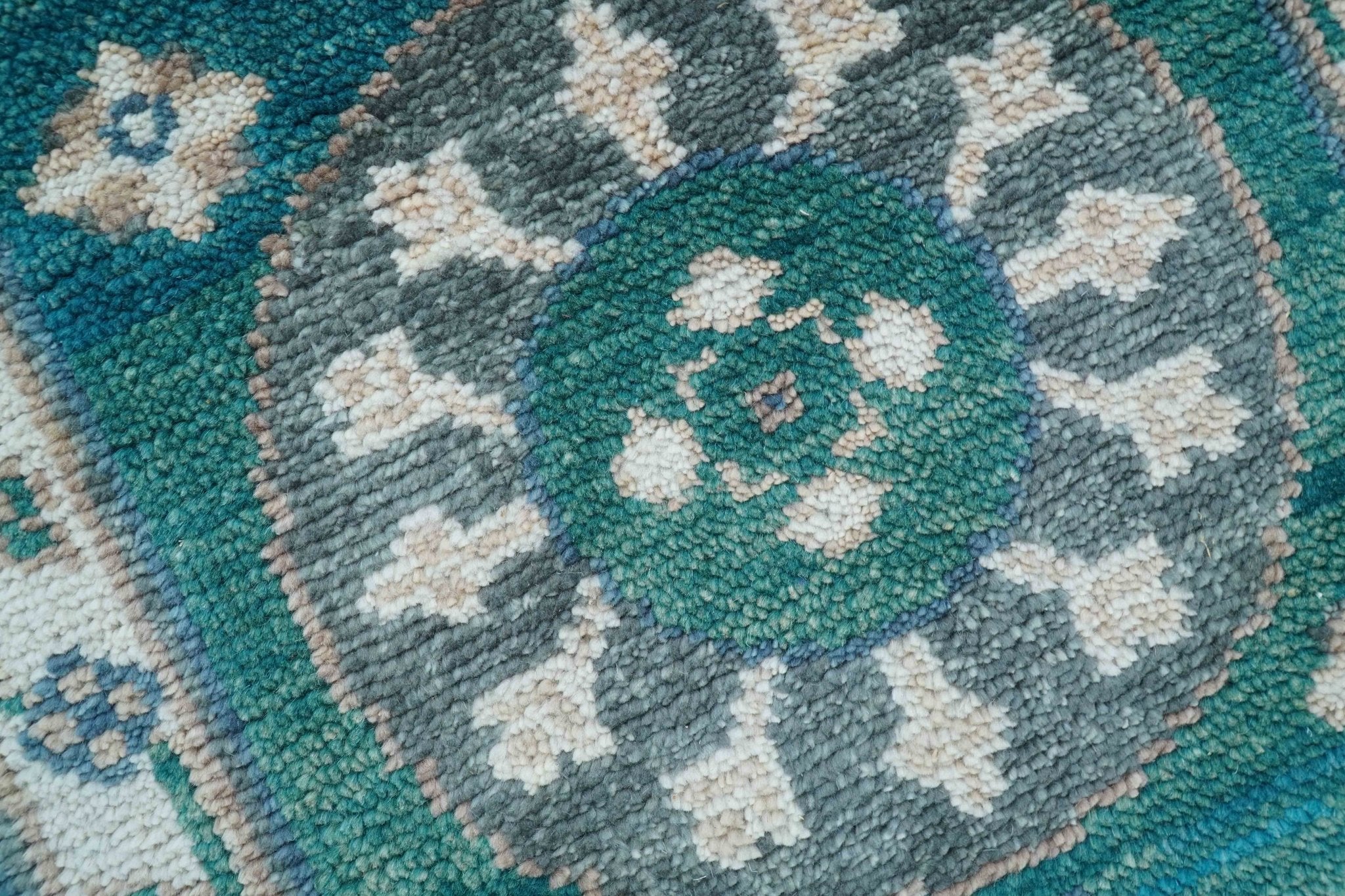 Hand knotted 2.6x8 Teal Traditional Khotan Design Wool Area Rug - Image 3