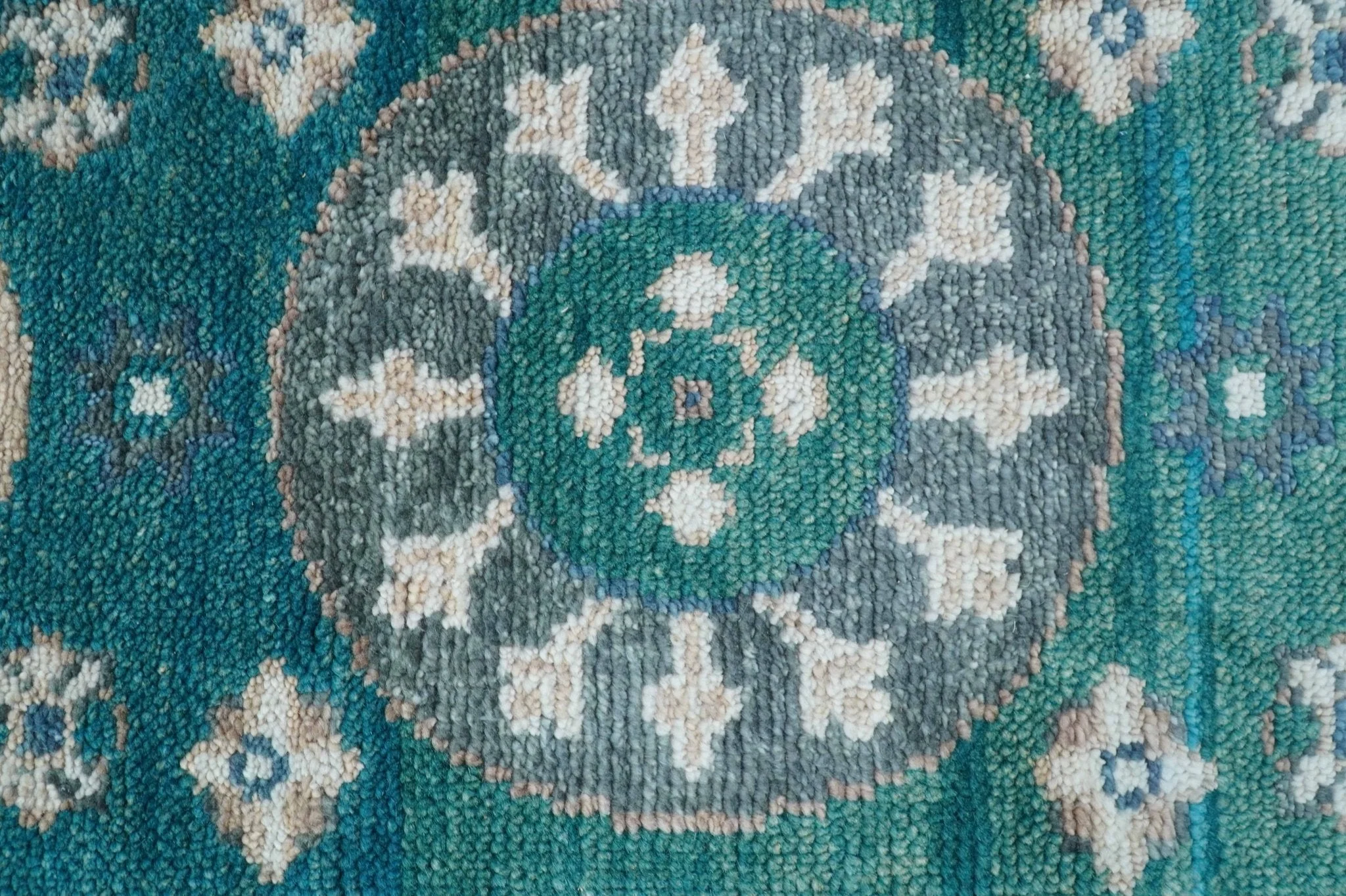 Hand knotted 2.6x8 Teal Traditional Khotan Design Wool Area Rug - Image 4