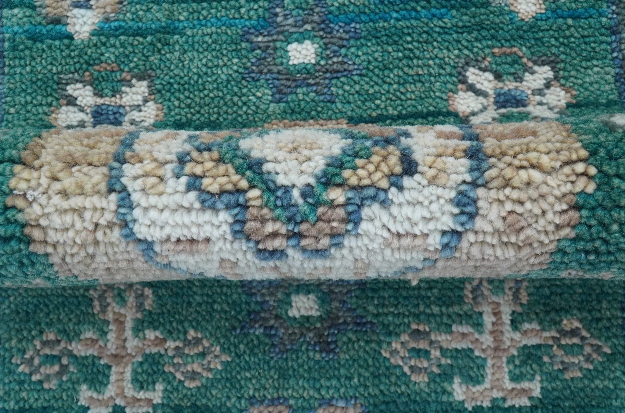 Hand knotted 2.6x8 Teal Traditional Khotan Design Wool Area Rug - Image 5