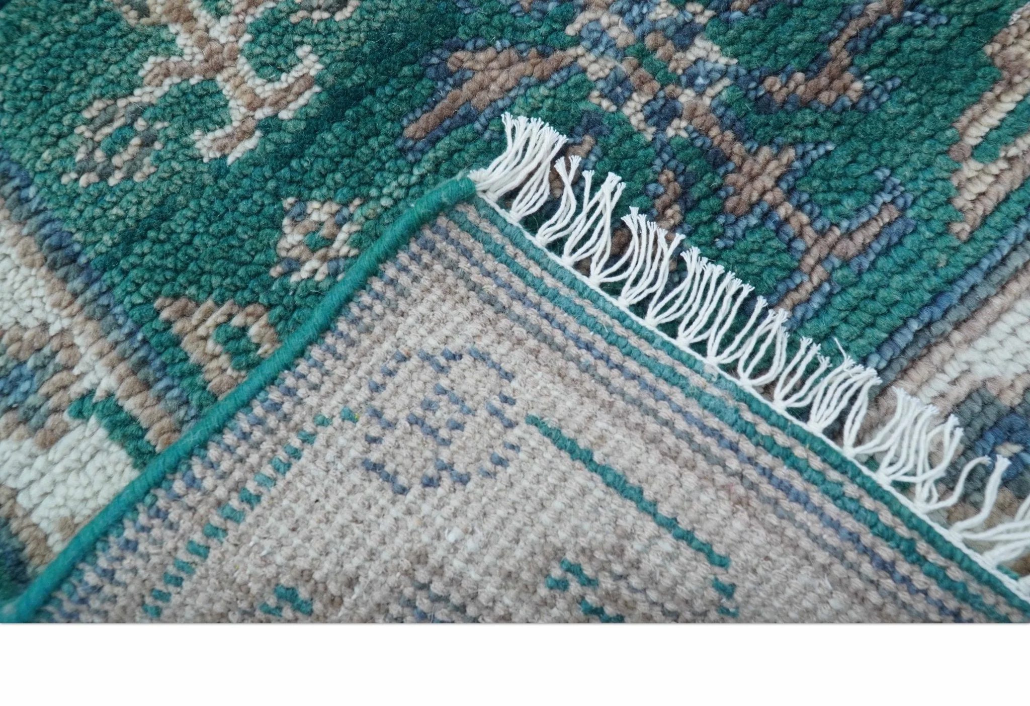 Hand knotted 2.6x8 Teal Traditional Khotan Design Wool Area Rug - Image 6